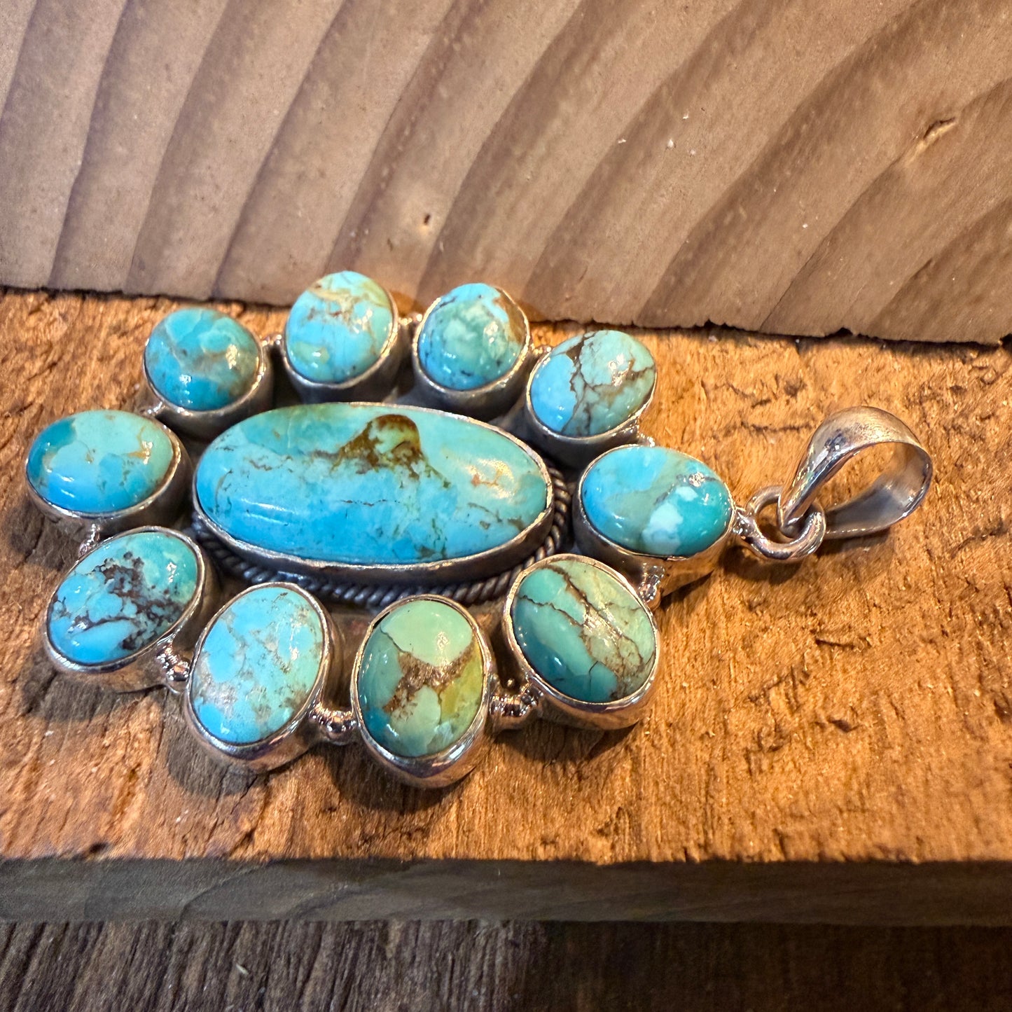 Mojave Turquoise 2.5 Inch Cluster Pendant, Sterling Silver Wild West Boho