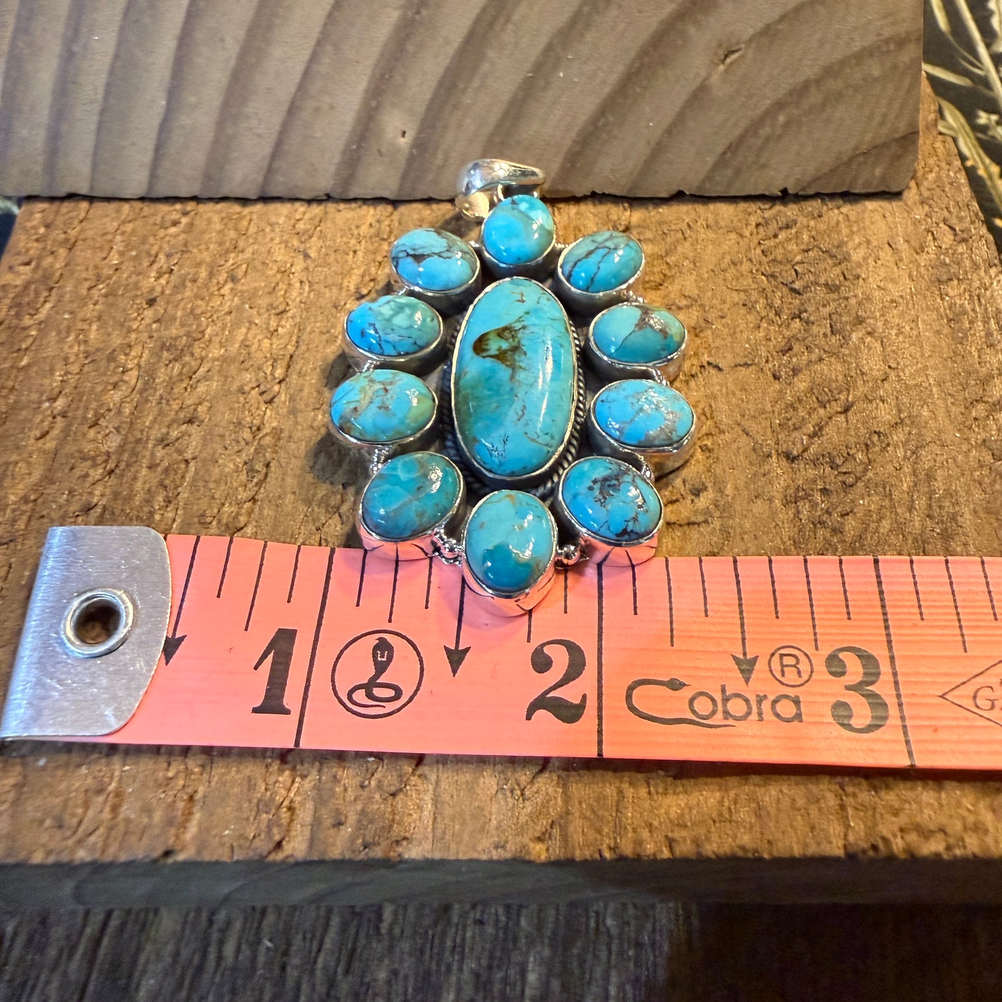 Mojave Turquoise 2.5 Inch Cluster Pendant, Sterling Silver Wild West Boho