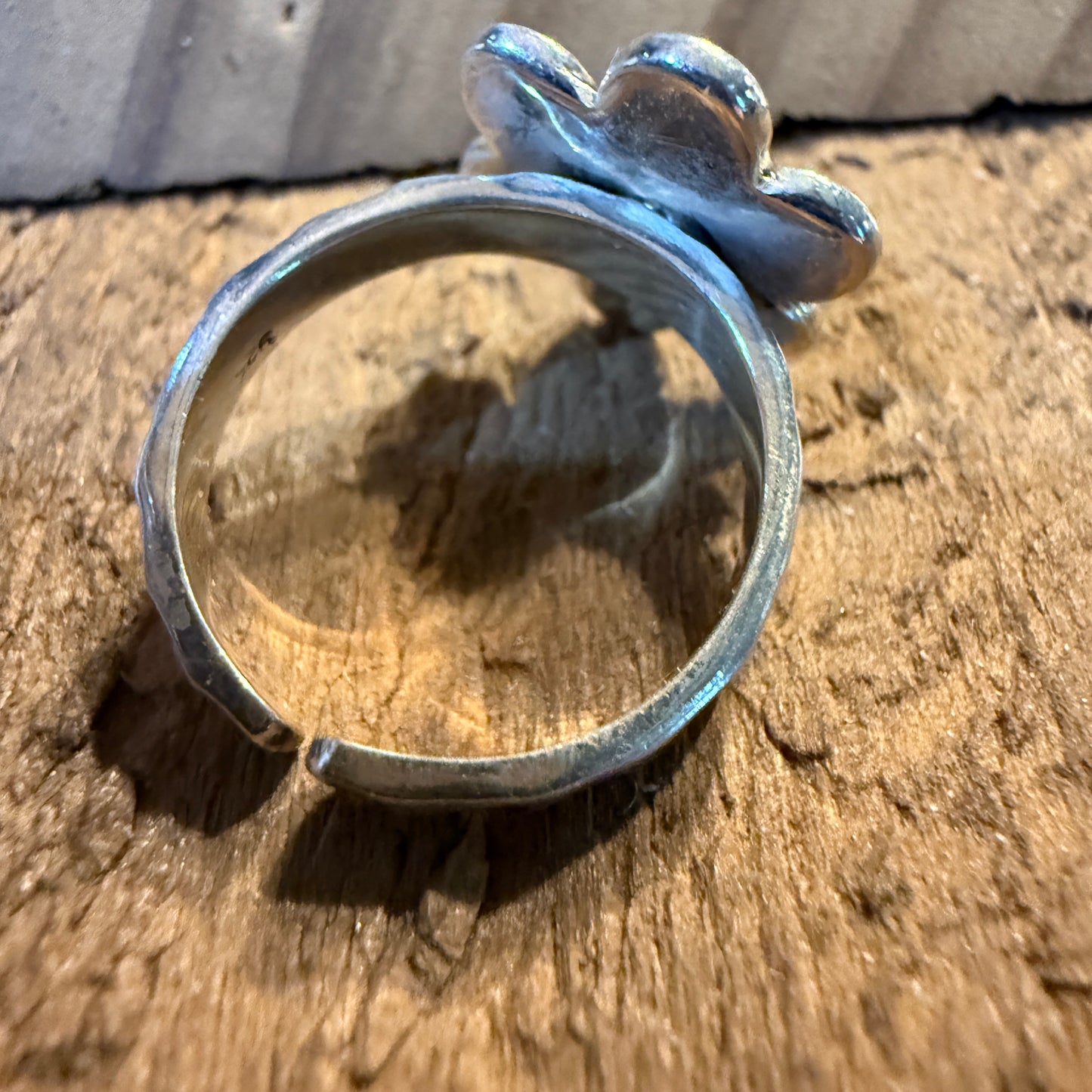 Kingman Turquoise Gemstone Floral Adjustable Ring, Sterling Silver Wild West Boho