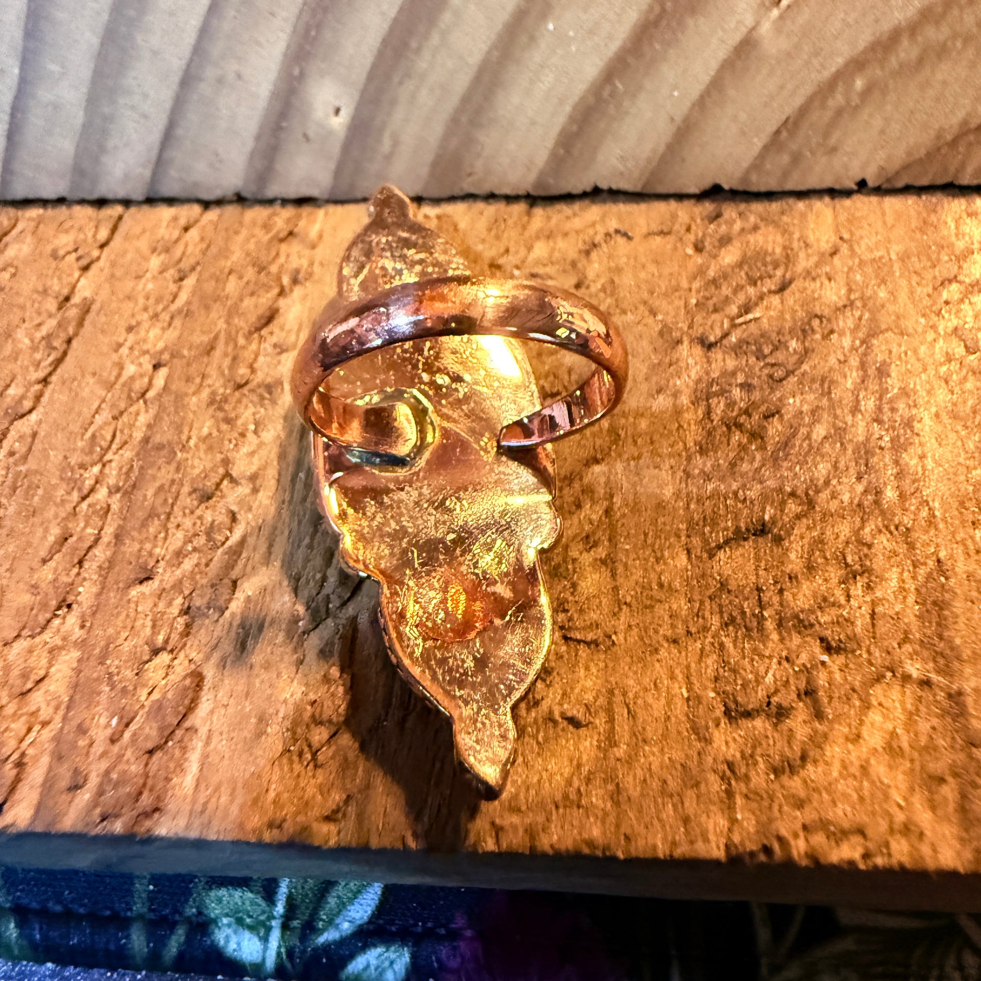 Golden Yellow Dahlia Three Stone Adjustable Ring in Copper Wild West Boho