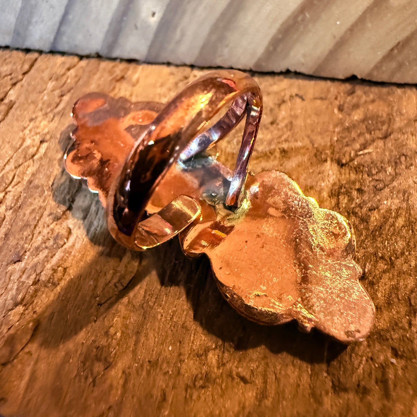 Blue turquoise Dahlia Gemstones Cluster Adjustable Ring in Copper Wild West Boho