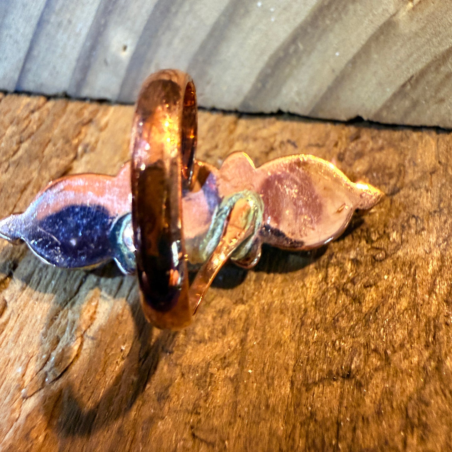 Purple Spiny Oyster Three Stone Adjustable Ring in Copper Wild West Boho
