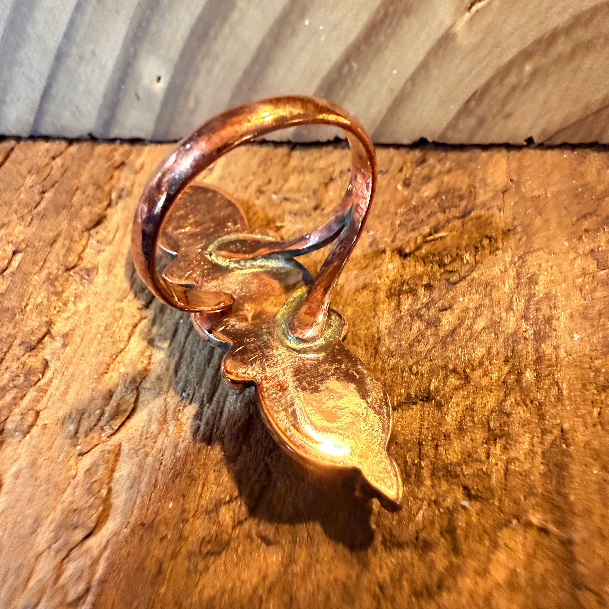 Purple Spiny Oyster Three Stone Adjustable Ring in Copper Wild West Boho