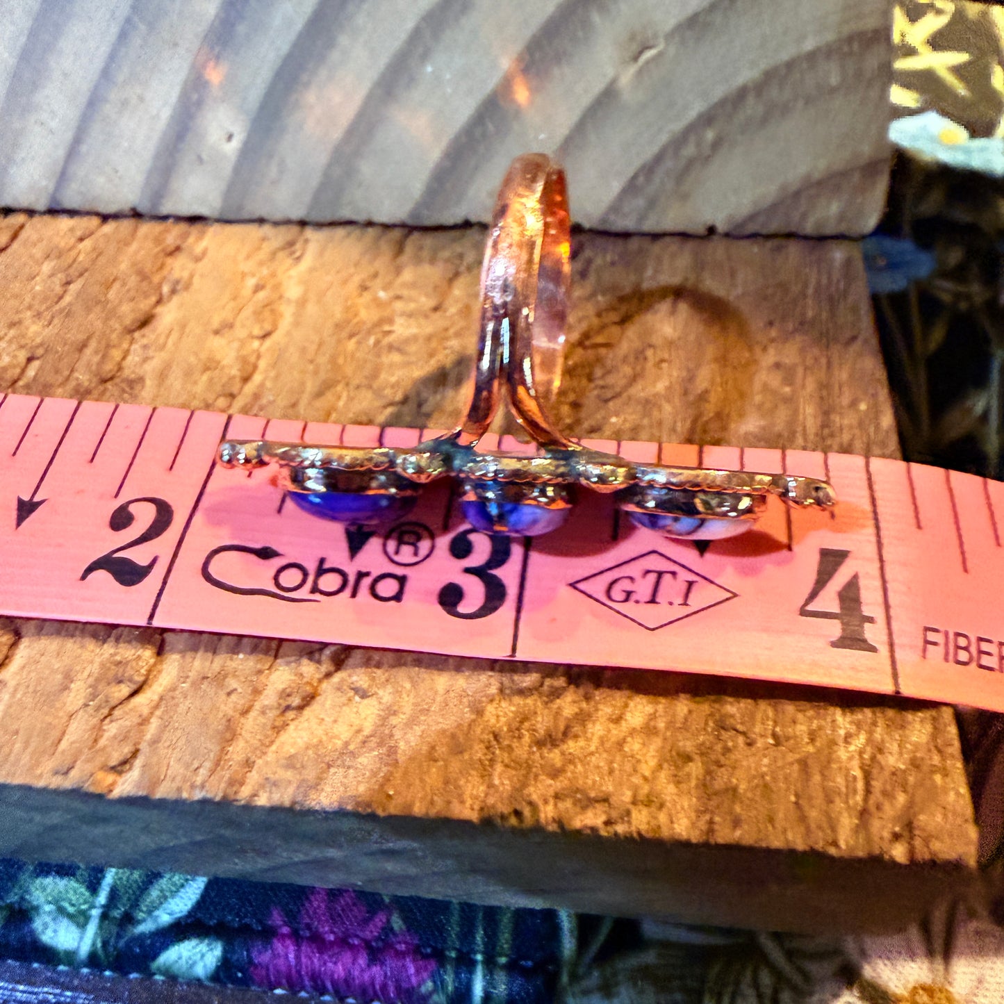 Purple Spiny Oyster Three Stone Adjustable Ring in Copper Wild West Boho