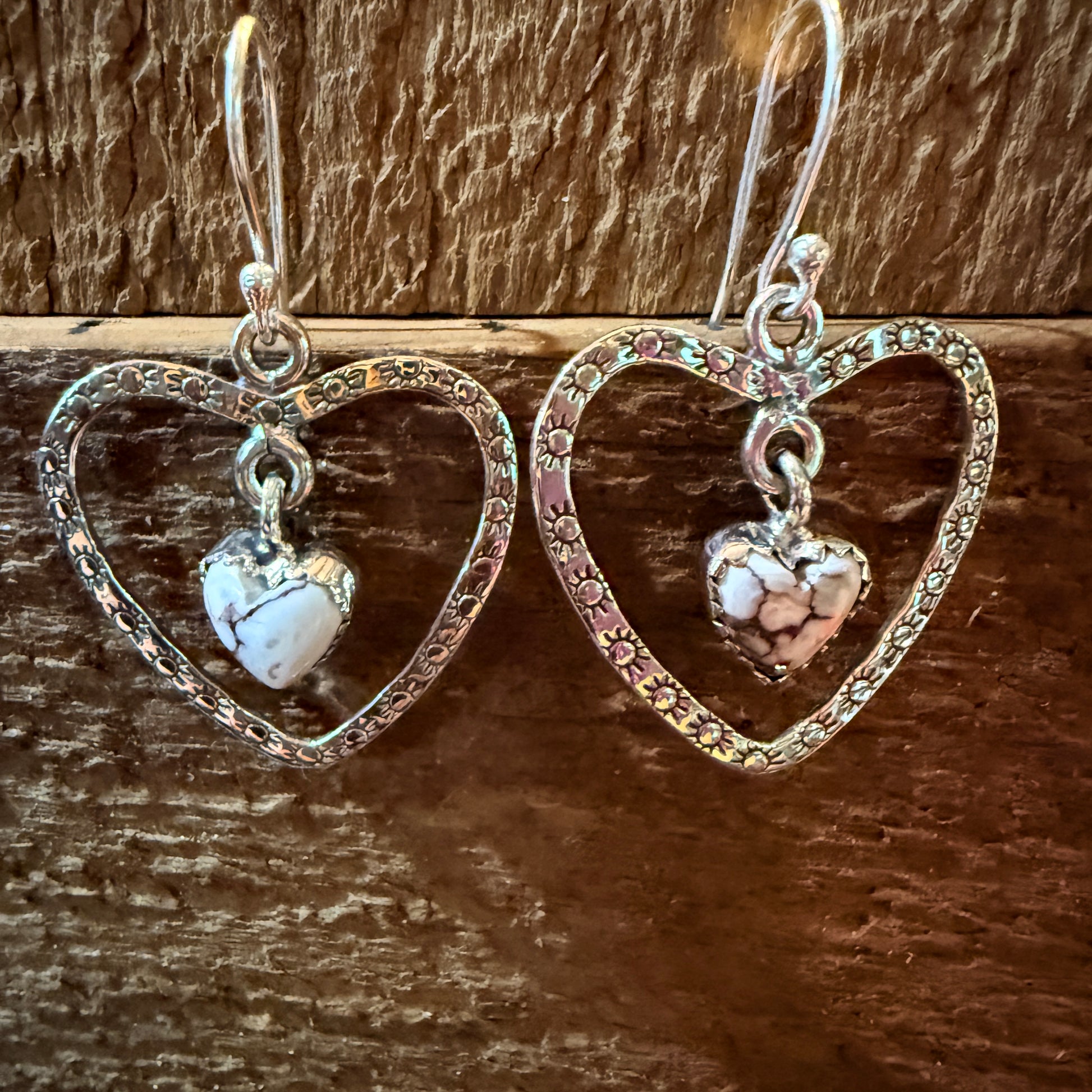 Wild Horse Turquoise Dahlia Heart Wire Drop Earrings, Sterling Silver Wild West Boho