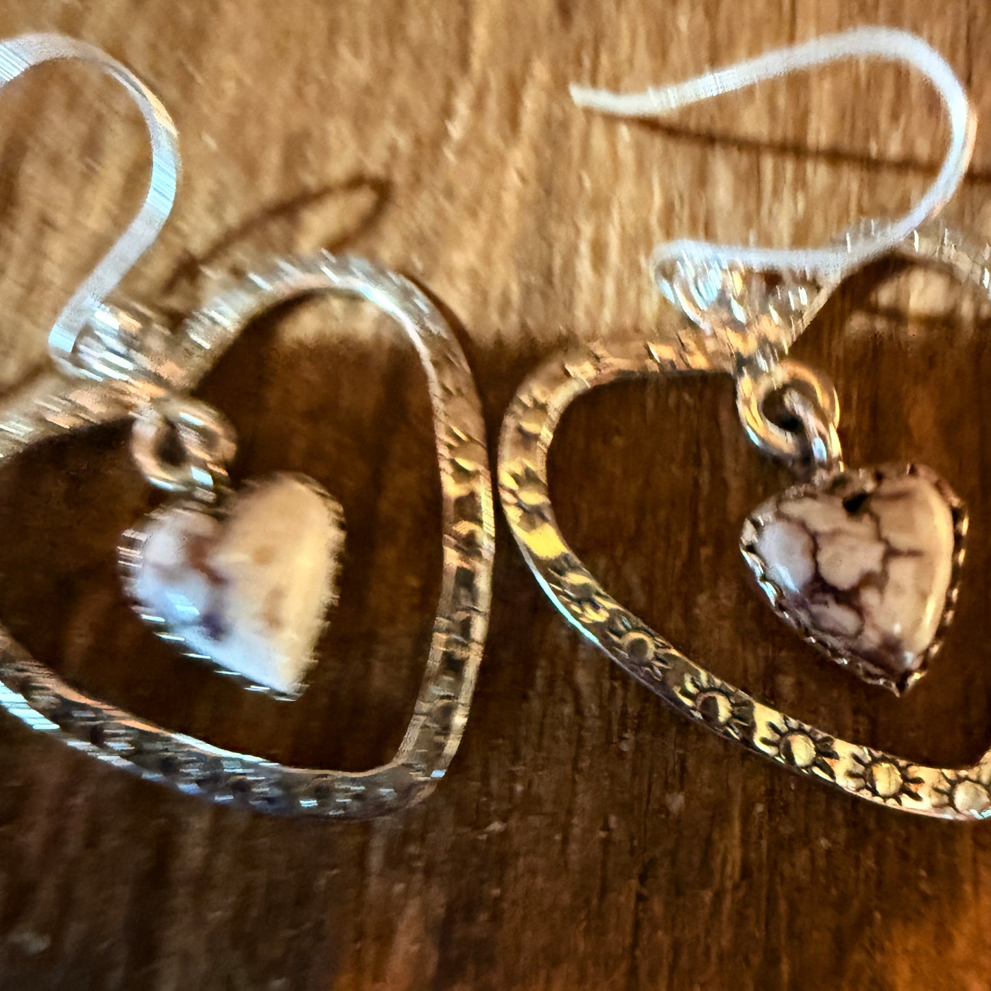 Wild Horse Turquoise Dahlia Heart Wire Drop Earrings, Sterling Silver Wild West Boho