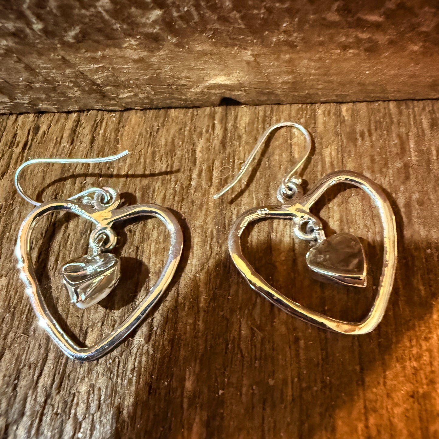 Wild Horse Turquoise Dahlia Heart Wire Drop Earrings, Sterling Silver Wild West Boho