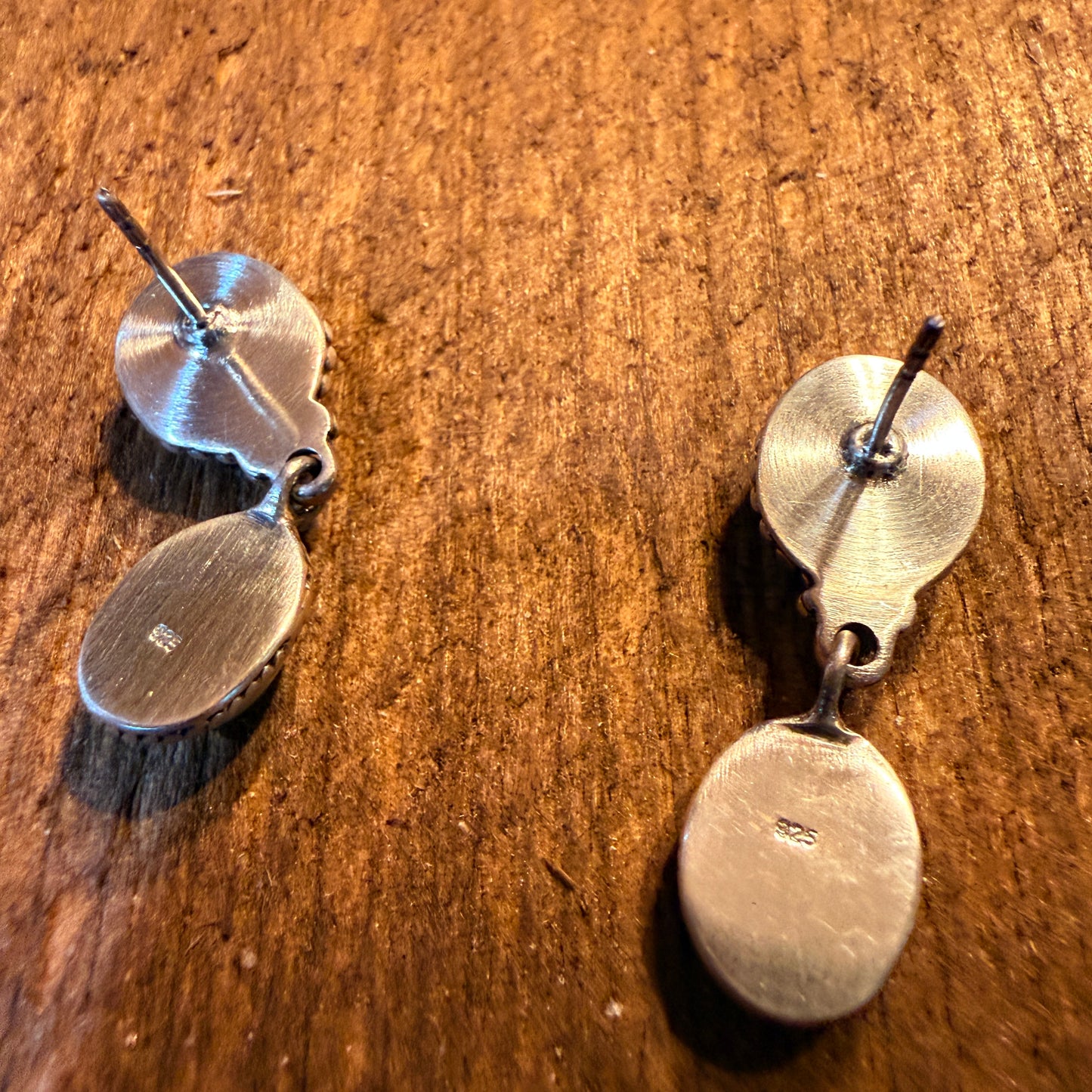 Kingman Turquoise and Palomino Gemstone Drop Earring Studs, Sterling Silver Wild West Boho