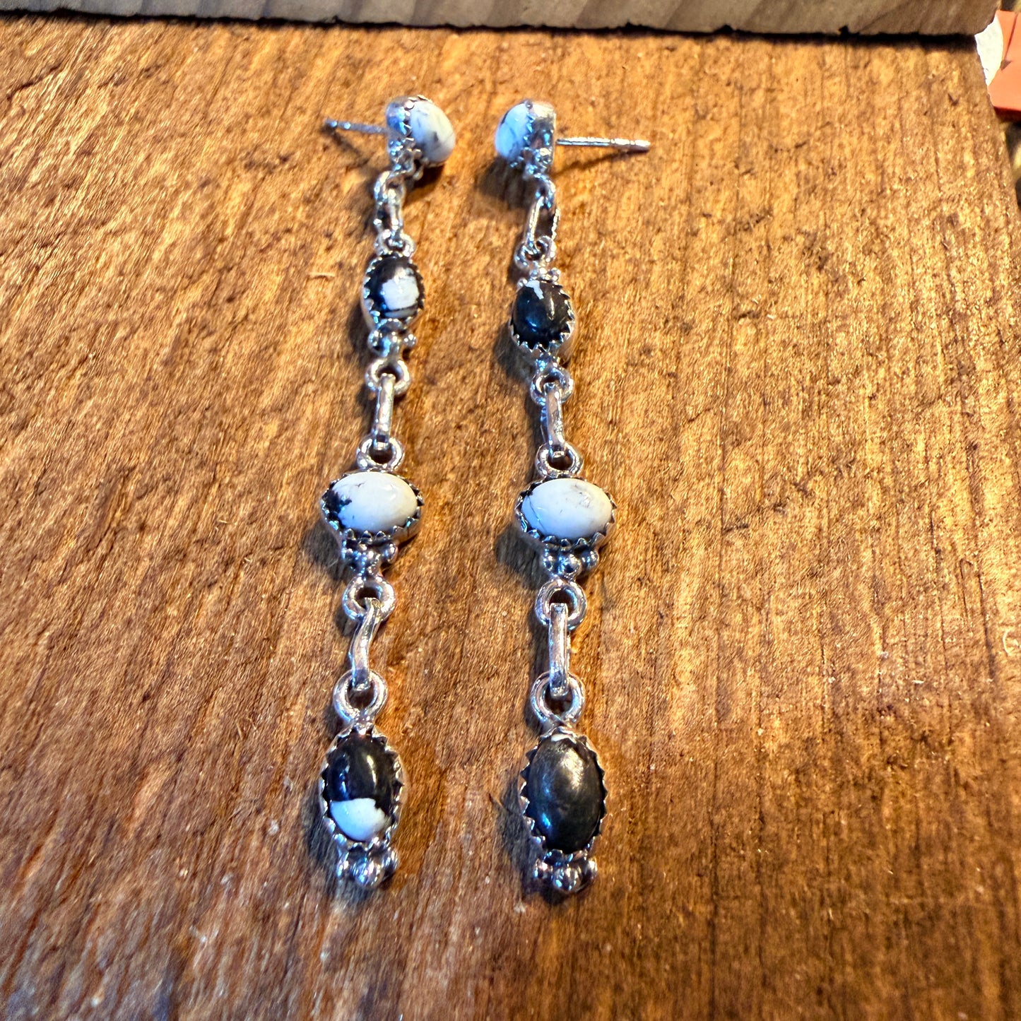 White Buffalo Turquoise Dahlia 3 Inch Drop Stud Earrings, Sterling Silver Wild West Boho