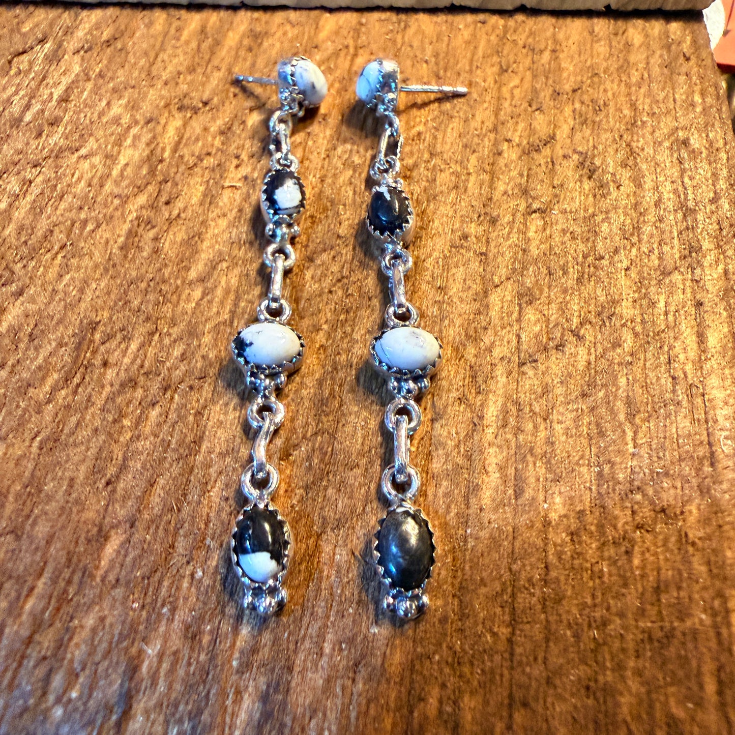 White Buffalo Turquoise Dahlia 3 Inch Drop Stud Earrings, Sterling Silver Wild West Boho