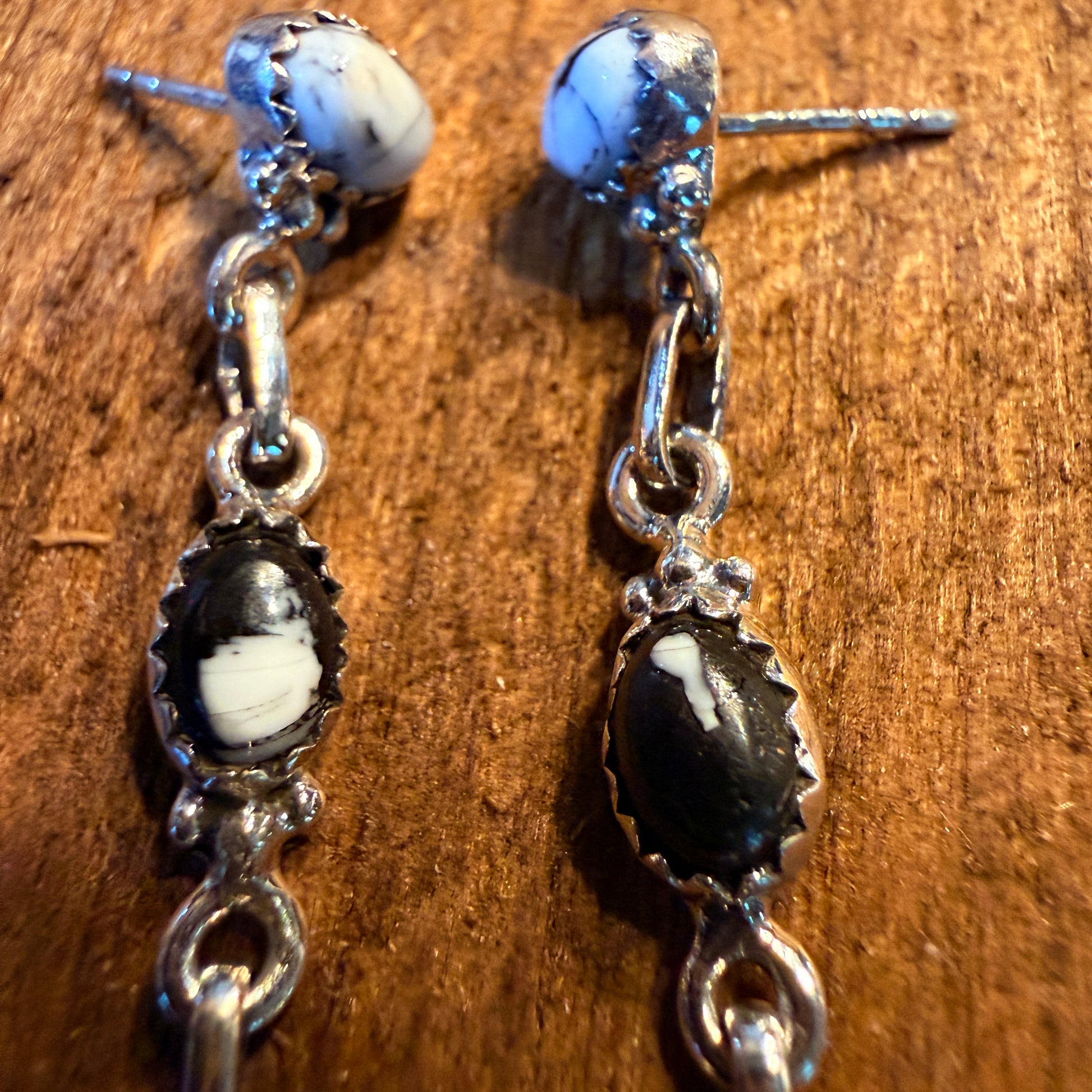 White Buffalo Turquoise Dahlia 3 Inch Drop Stud Earrings, Sterling Silver Wild West Boho