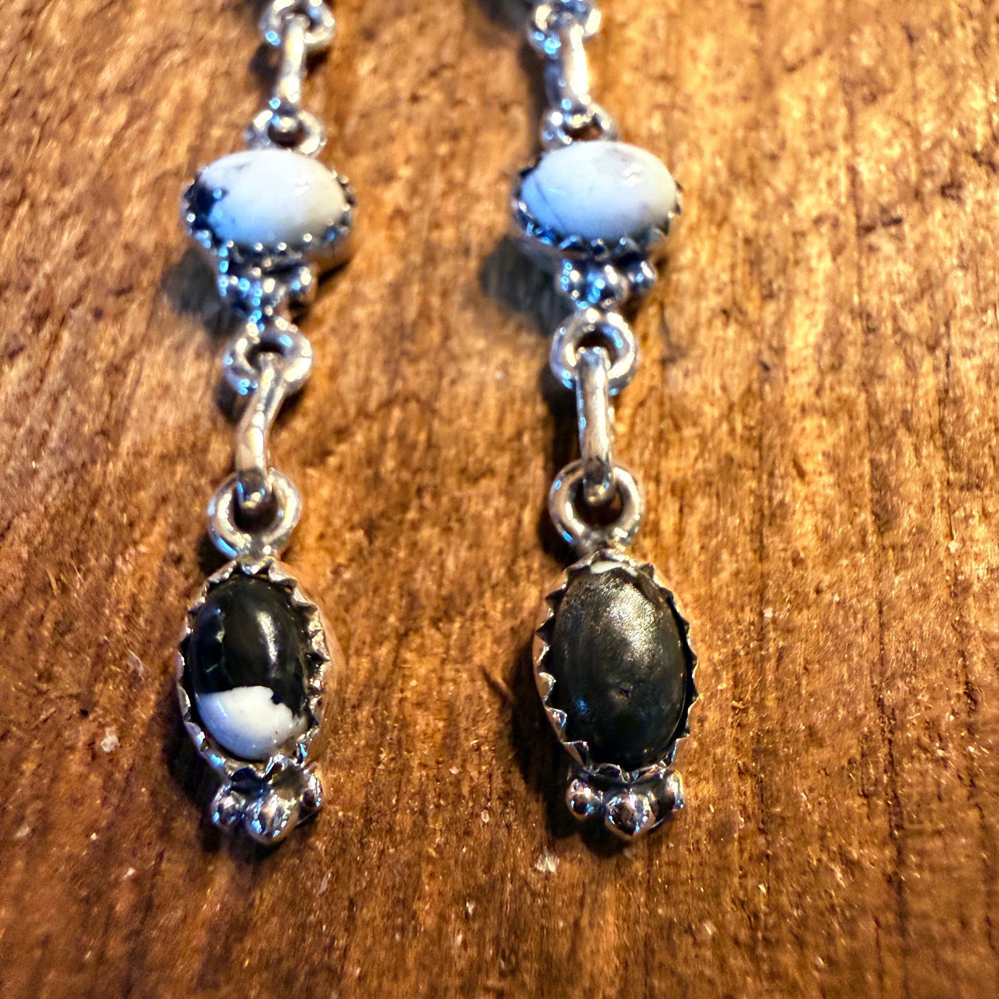 White Buffalo Turquoise Dahlia 3 Inch Drop Stud Earrings, Sterling Silver Wild West Boho