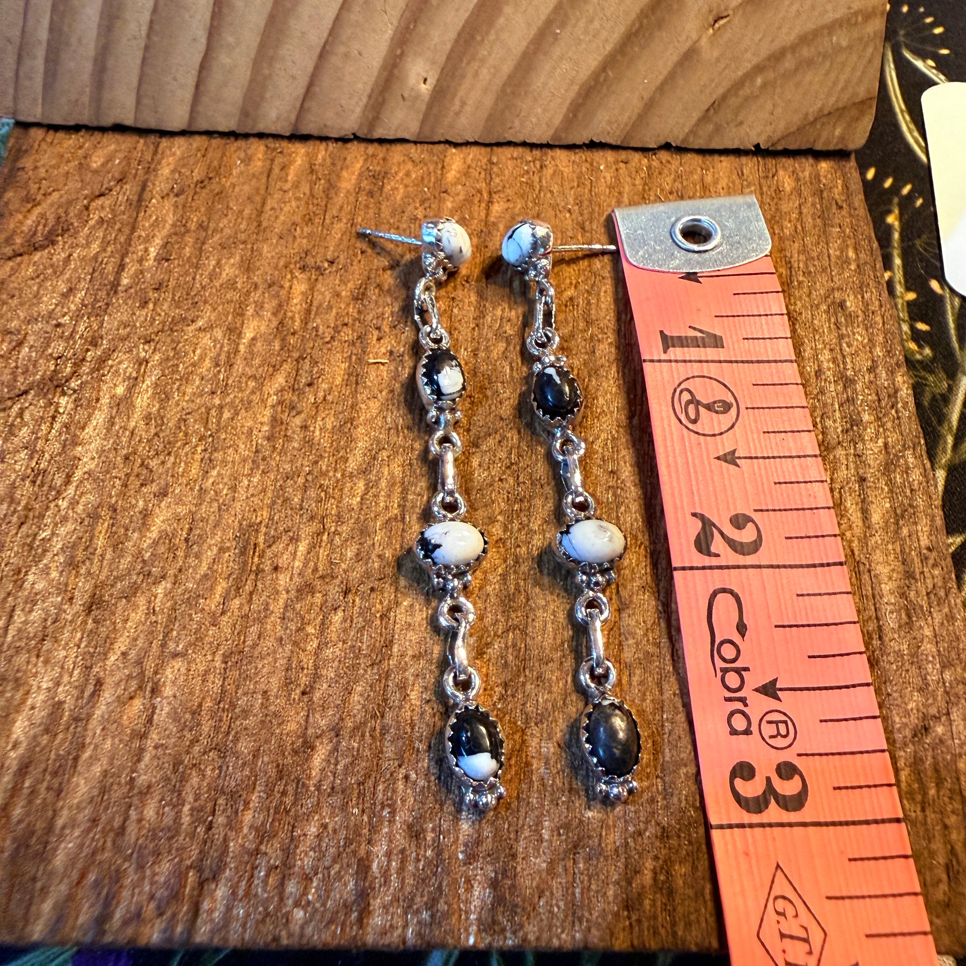 White Buffalo Turquoise Dahlia 3 Inch Drop Stud Earrings, Sterling Silver Wild West Boho