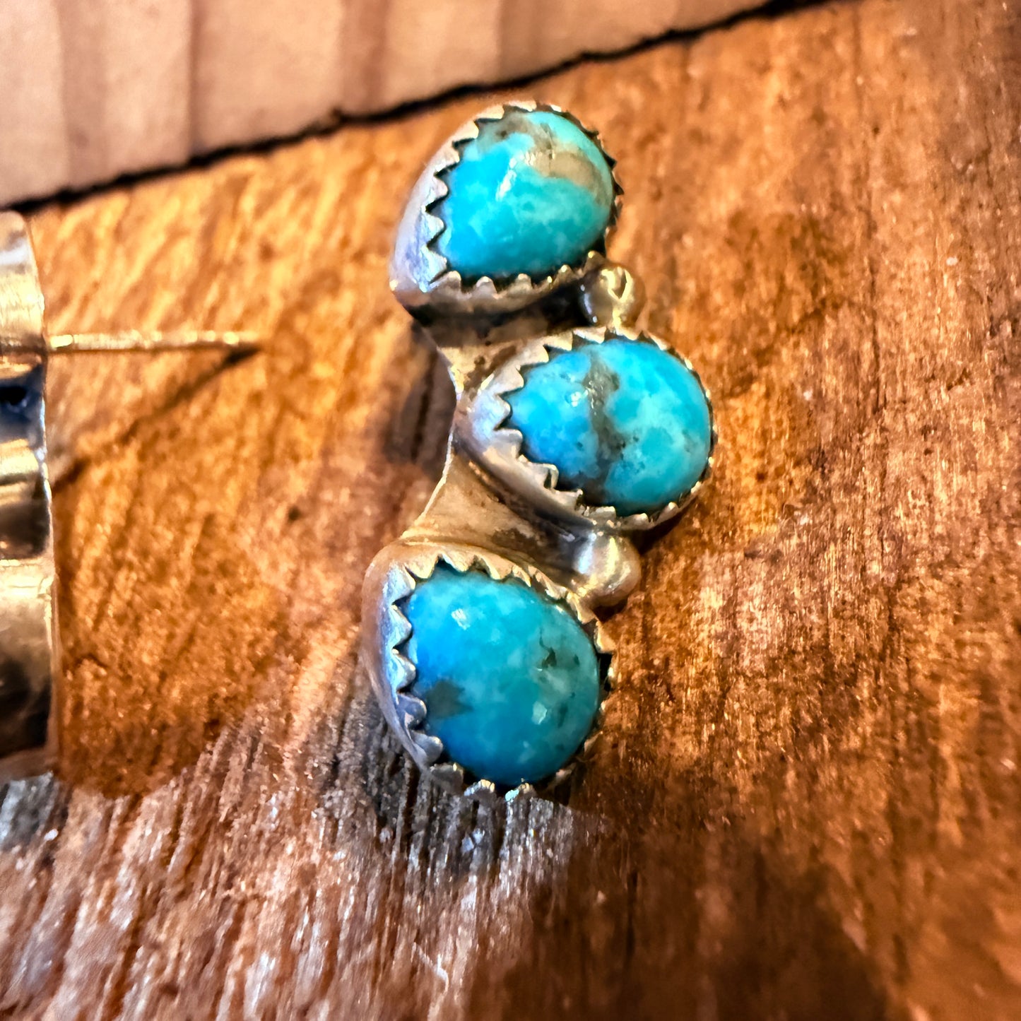 Blue Turquoise Gemstone Half Cluster Stud Earrings, Sterling Silver Wild West Boho