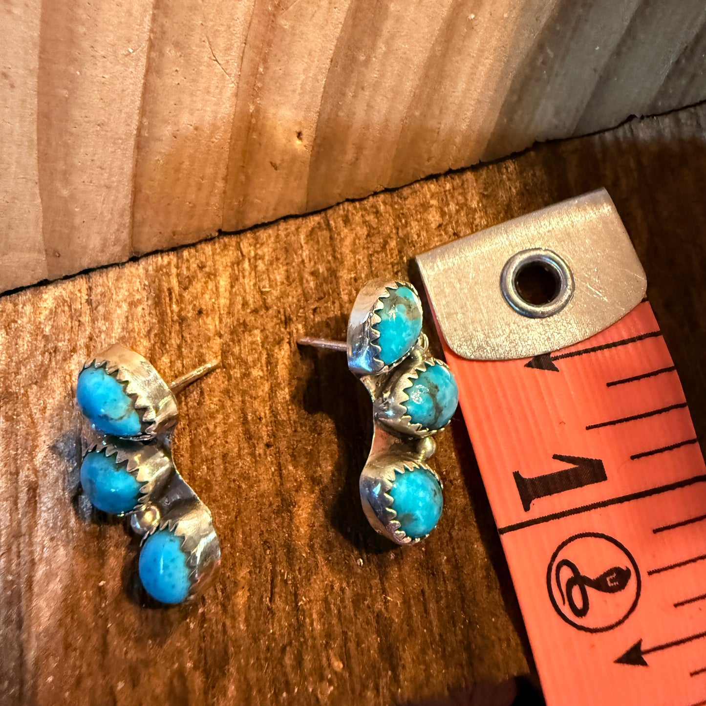 Blue Turquoise Gemstone Half Cluster Stud Earrings, Sterling Silver Wild West Boho