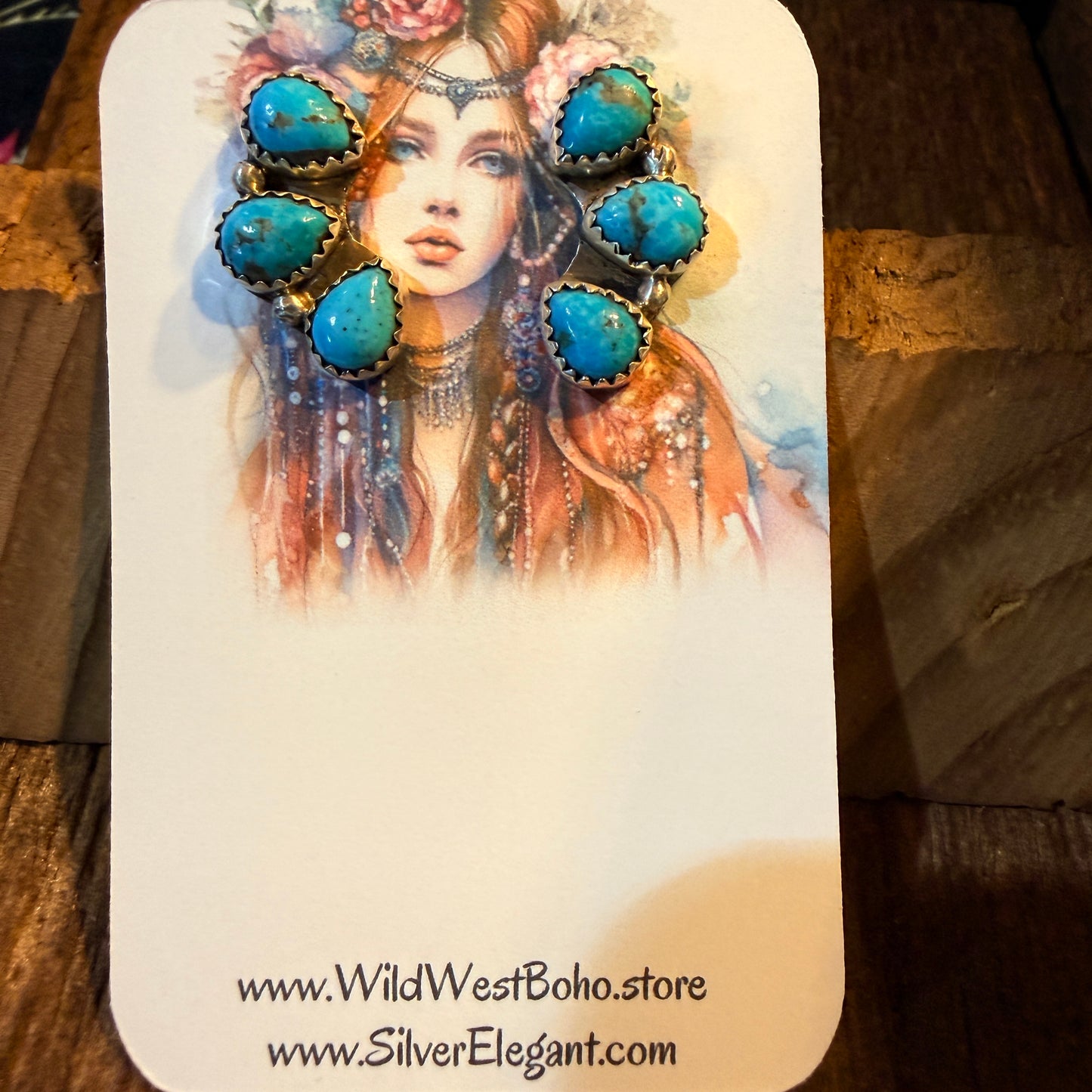 Blue Turquoise Gemstone Half Cluster Stud Earrings, Sterling Silver Wild West Boho