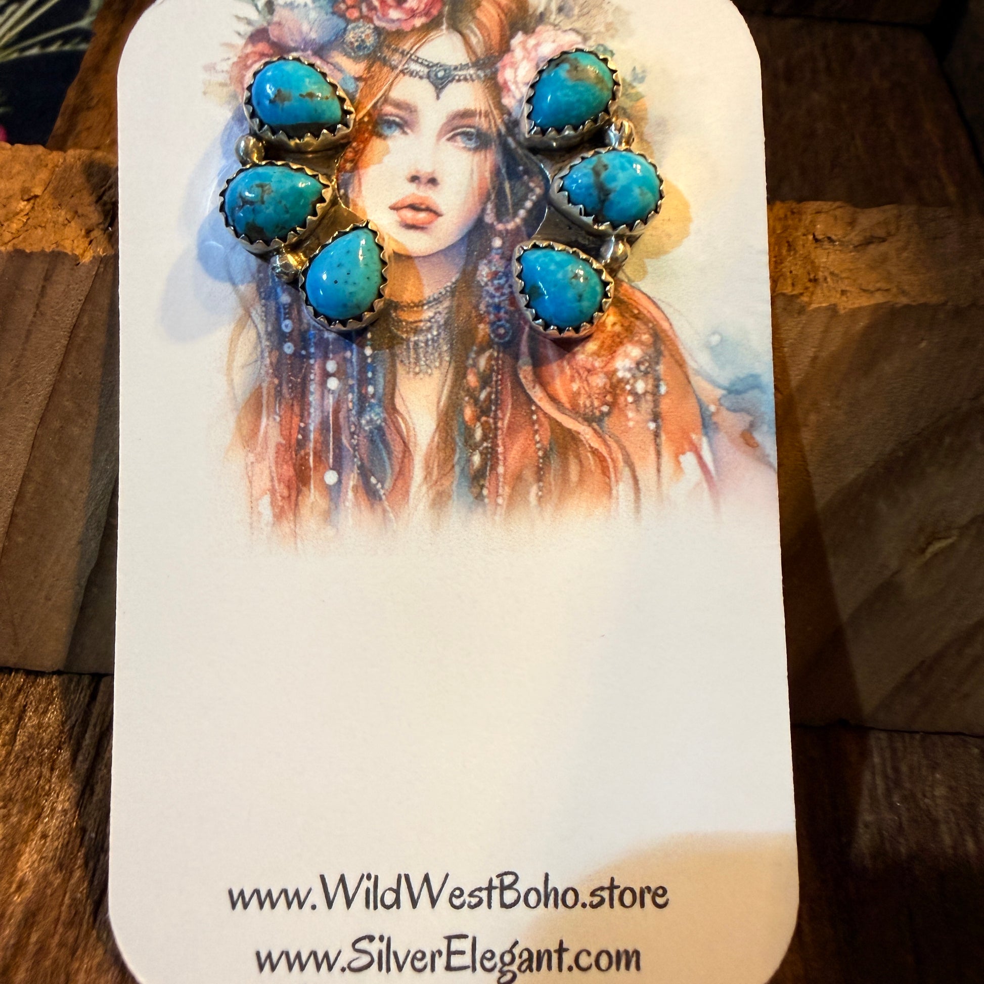 Blue Turquoise Gemstone Half Cluster Stud Earrings, Sterling Silver Wild West Boho
