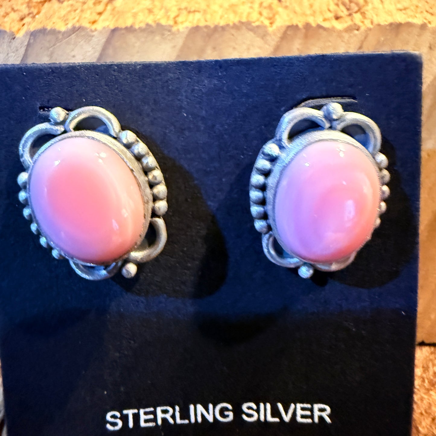 Pink Conch Turquoise Gemstones Stud Earrings in Sterling Silver Wild West Boho