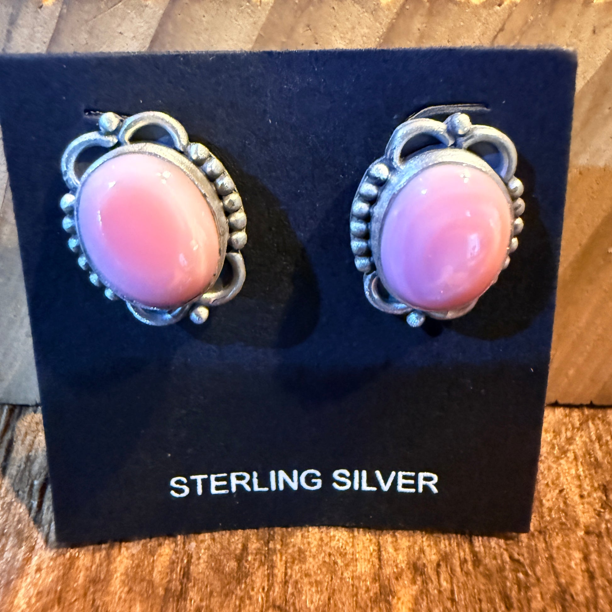 Pink Conch Turquoise Gemstones Stud Earrings in Sterling Silver Wild West Boho