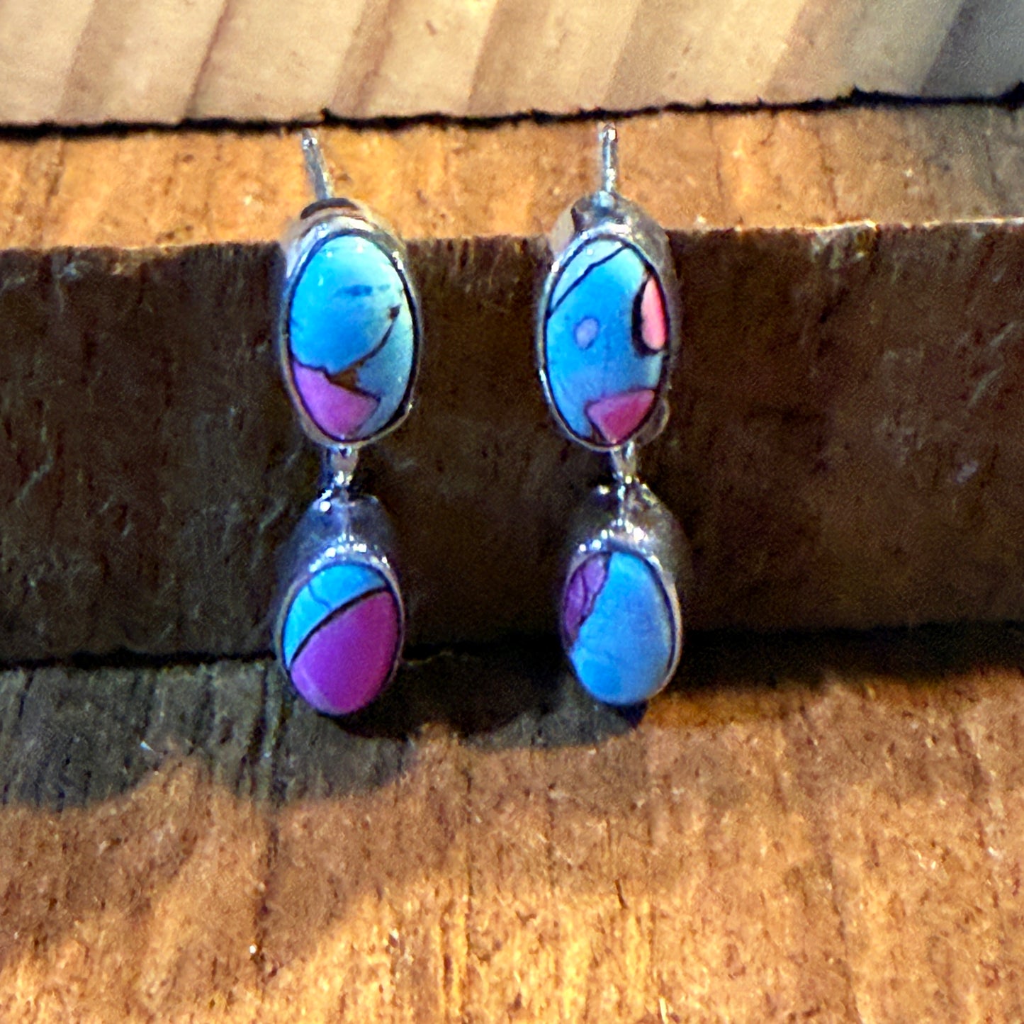 Cotton Candy Turquoise Gemstone Drop Stud Earrings in Sterling Silver Wild West Boho