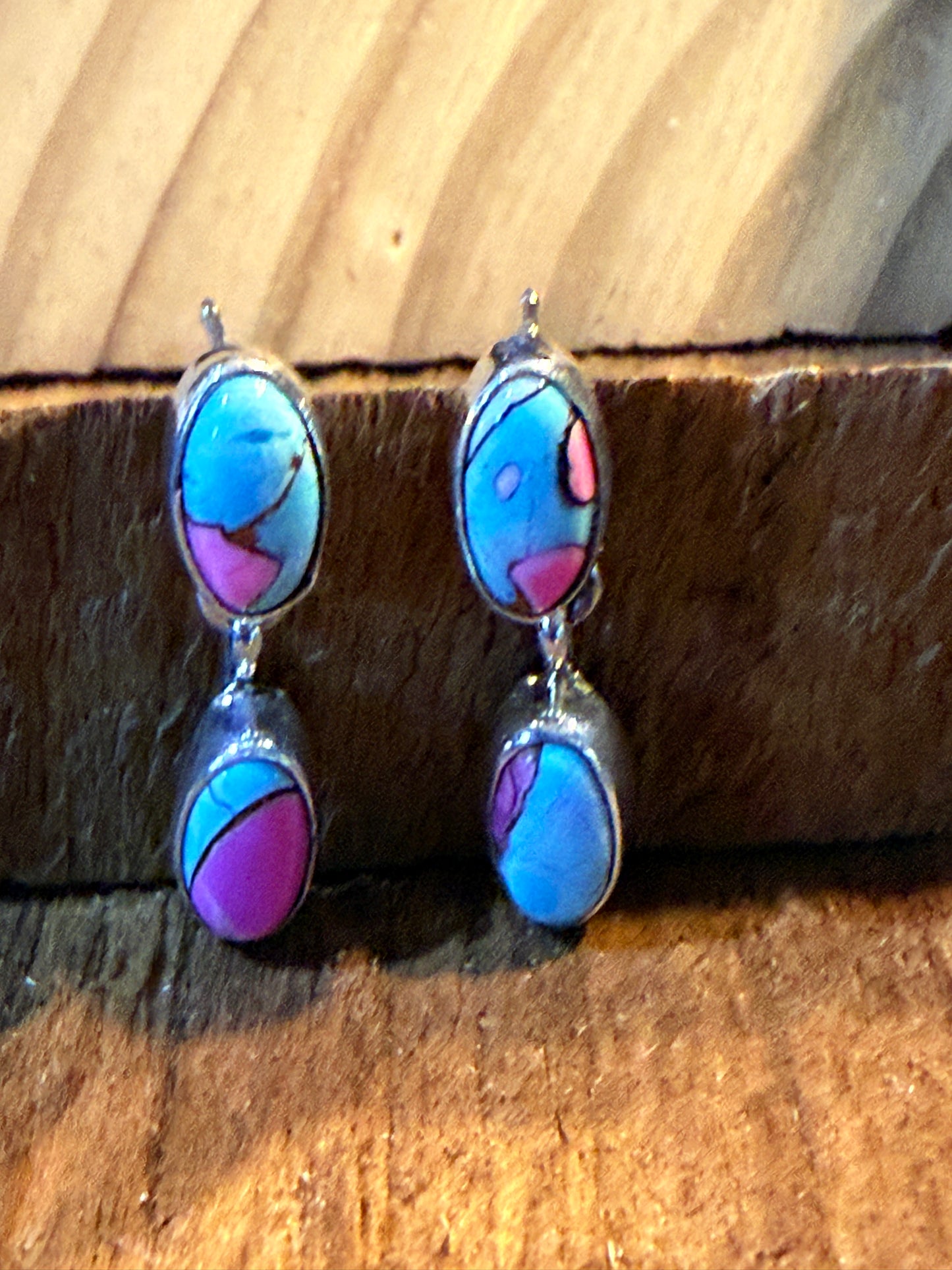Cotton Candy Turquoise Gemstone Drop Stud Earrings in Sterling Silver Wild West Boho