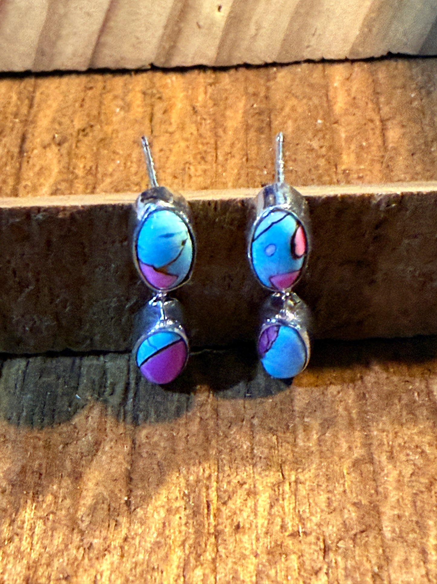 Cotton Candy Turquoise Gemstone Drop Stud Earrings in Sterling Silver Wild West Boho