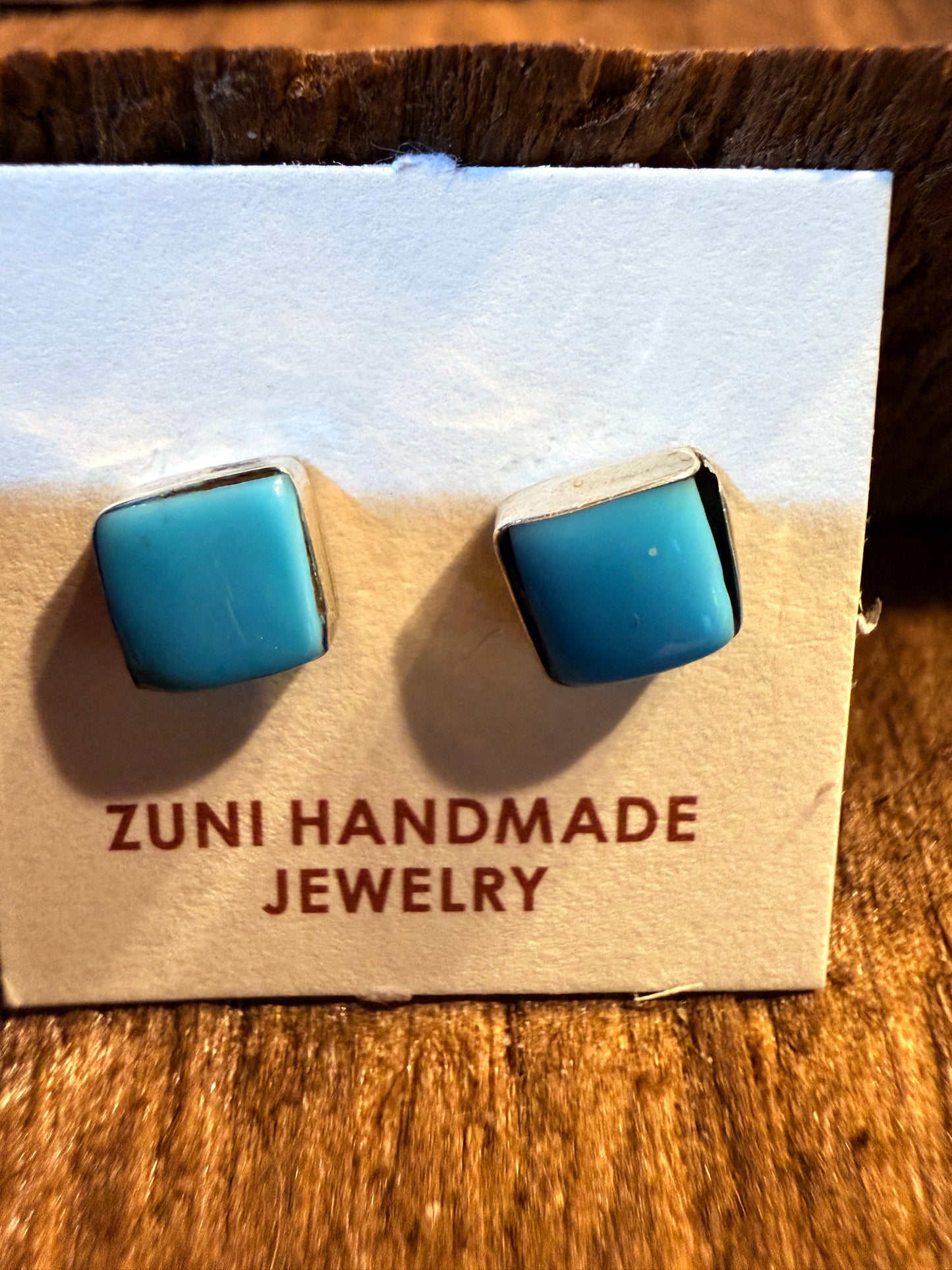 Zuni Handmade Kingman Turquoise Tiny Stud Earrings, Sterling Silver Wild West Boho