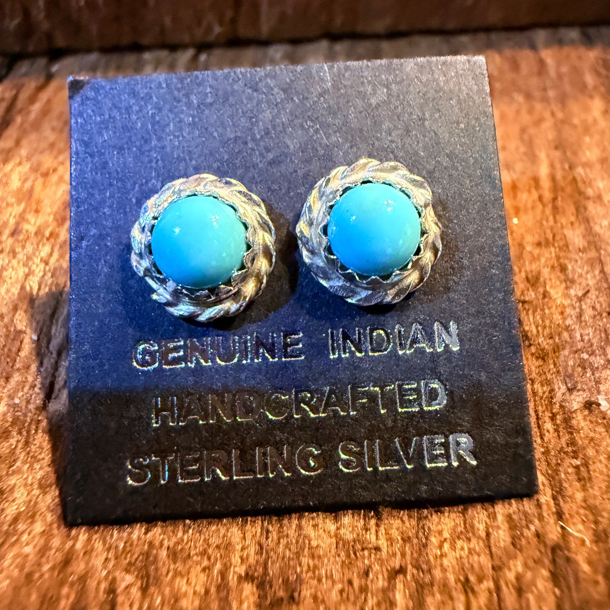 Zuni Handmade Turquoise Tiny Stud Earrings in Sterling Silver Wild West Boho