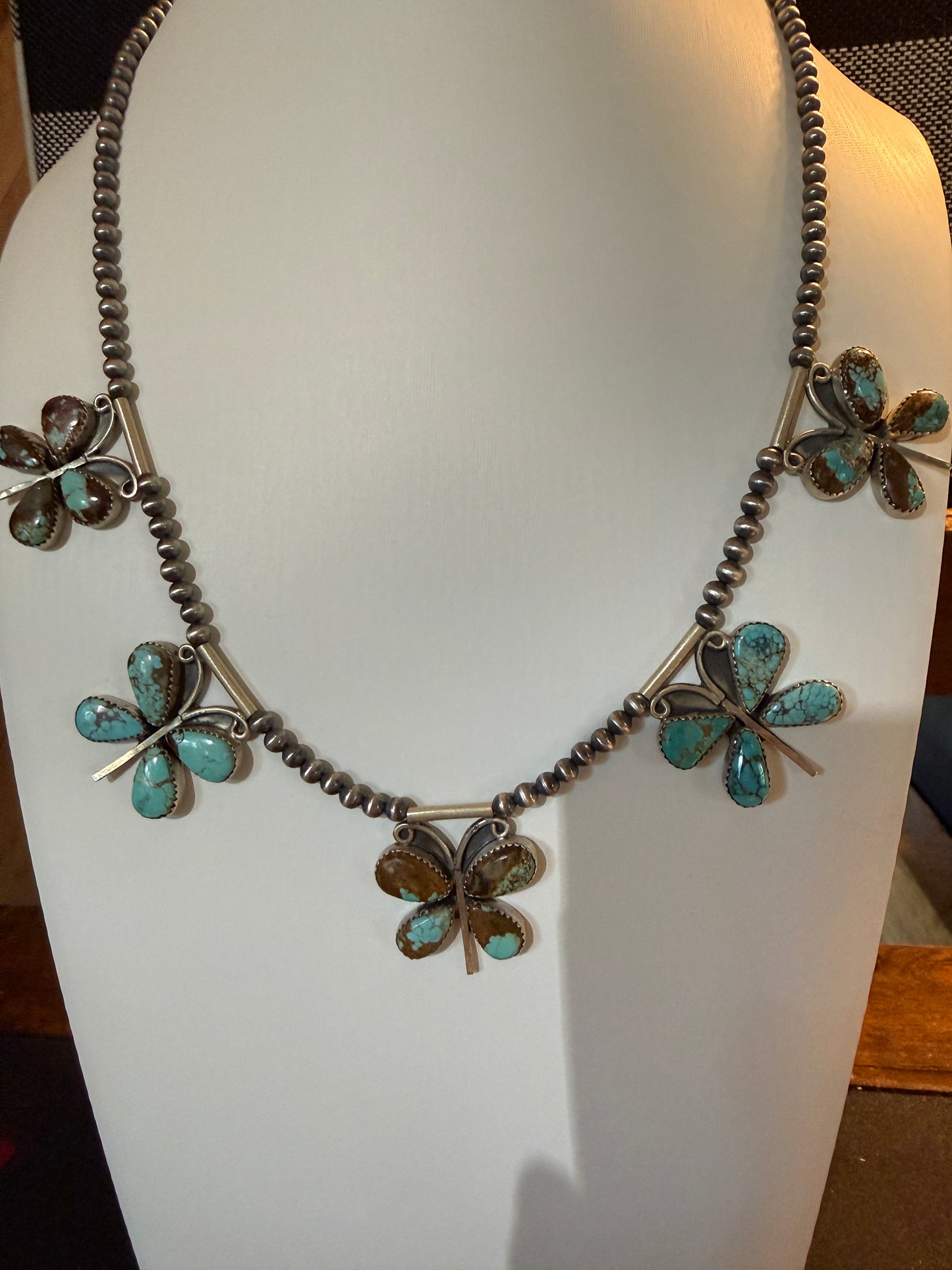 Number 8 Mine Turquoise Gemstone Butterfly Choker Necklace in Sterling Silver Wild West Boho