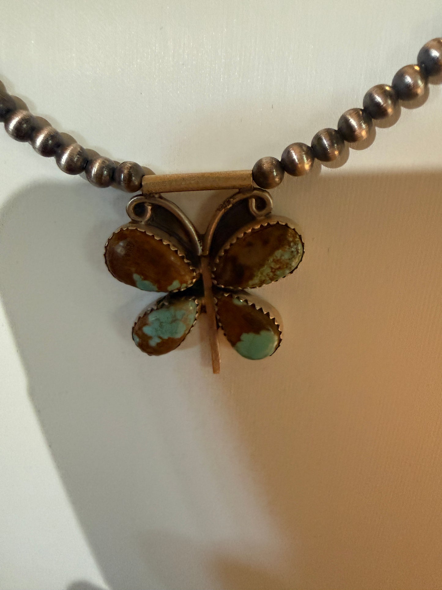 Number 8 Mine Turquoise Gemstone Butterfly Choker Necklace in Sterling Silver Wild West Boho