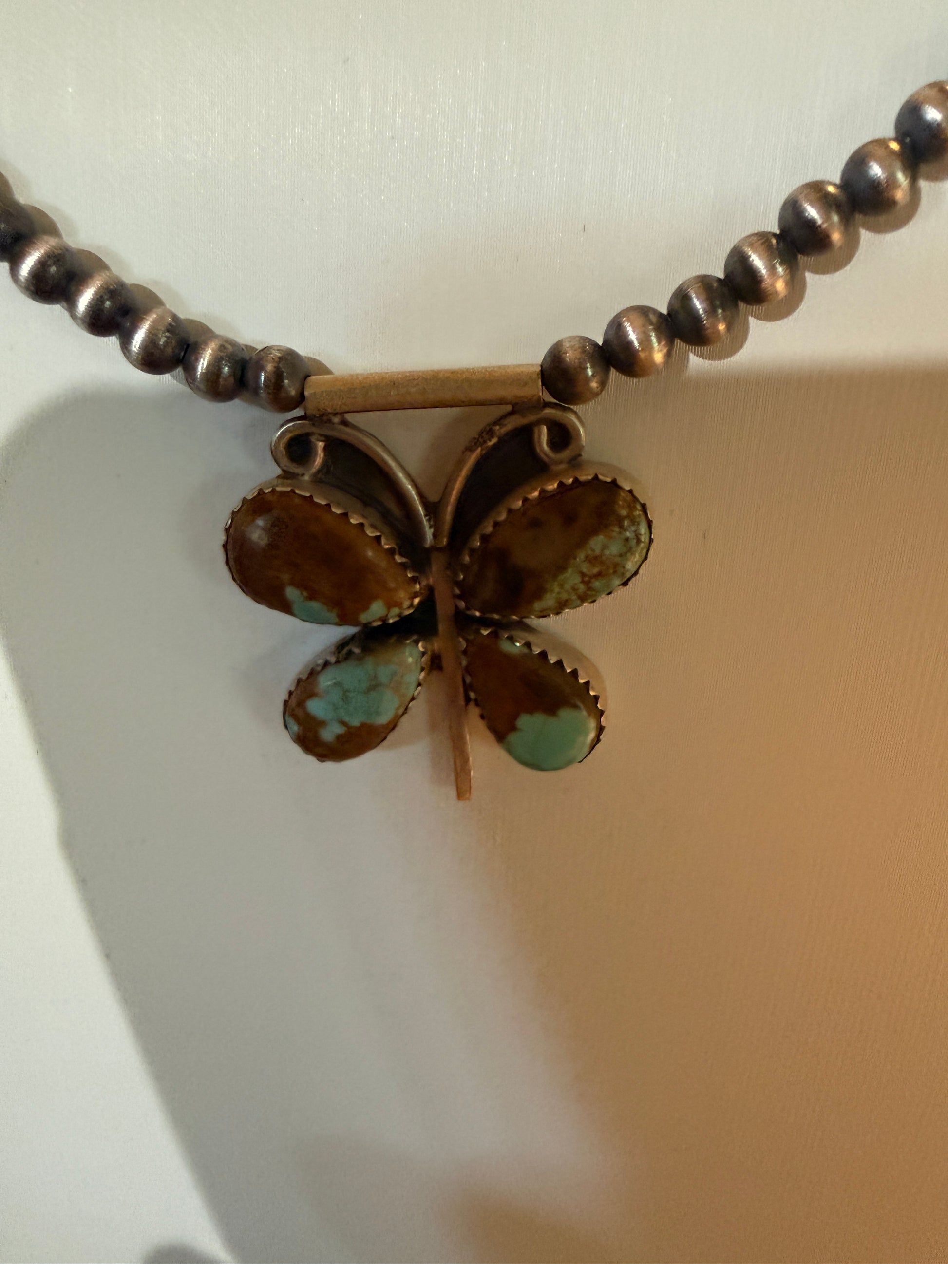 Number 8 Mine Turquoise Gemstone Butterfly Choker Necklace in Sterling Silver Wild West Boho