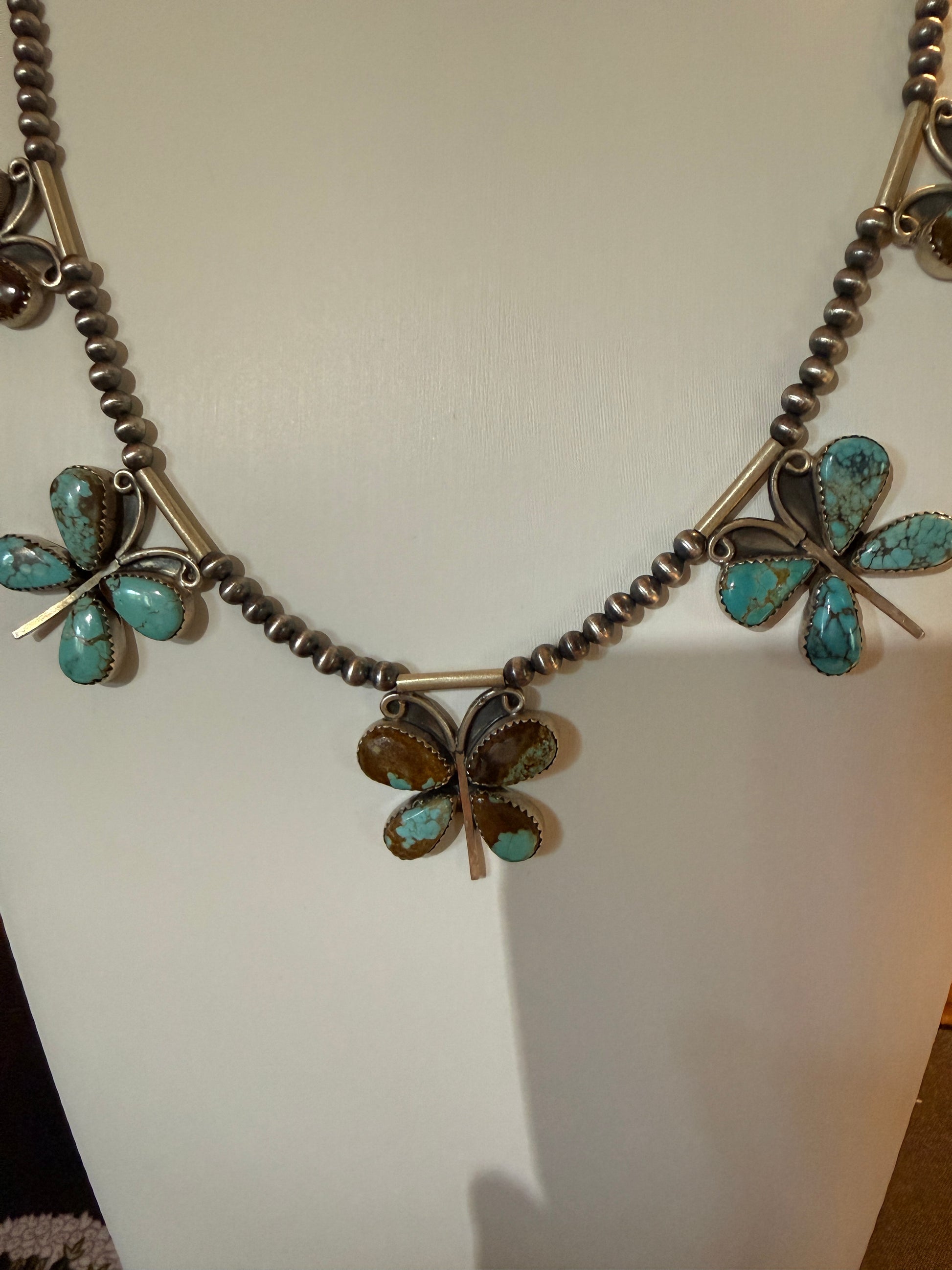 Number 8 Mine Turquoise Gemstone Butterfly Choker Necklace in Sterling Silver Wild West Boho