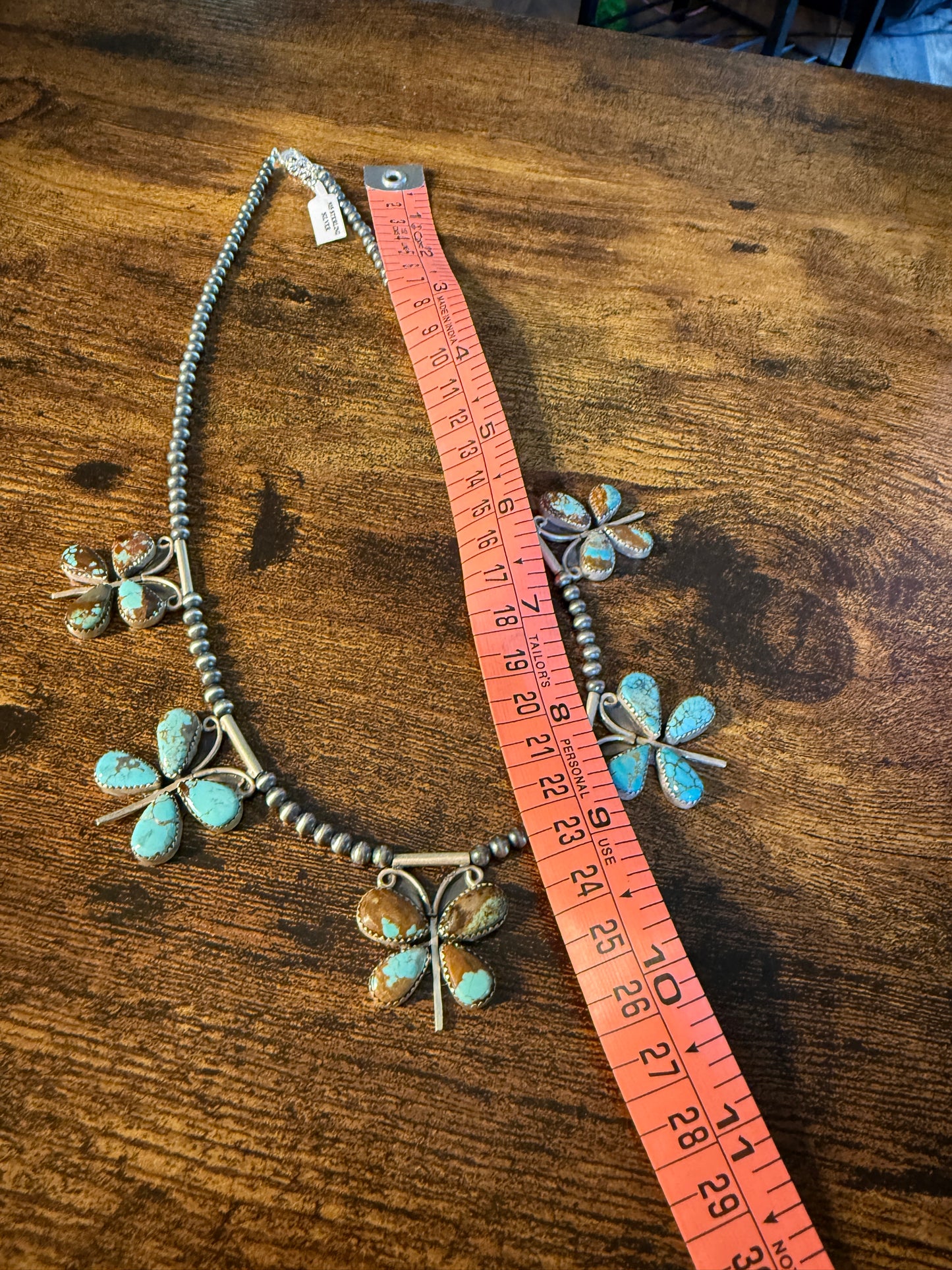 Number 8 Mine Turquoise Gemstone Butterfly Choker Necklace in Sterling Silver Wild West Boho