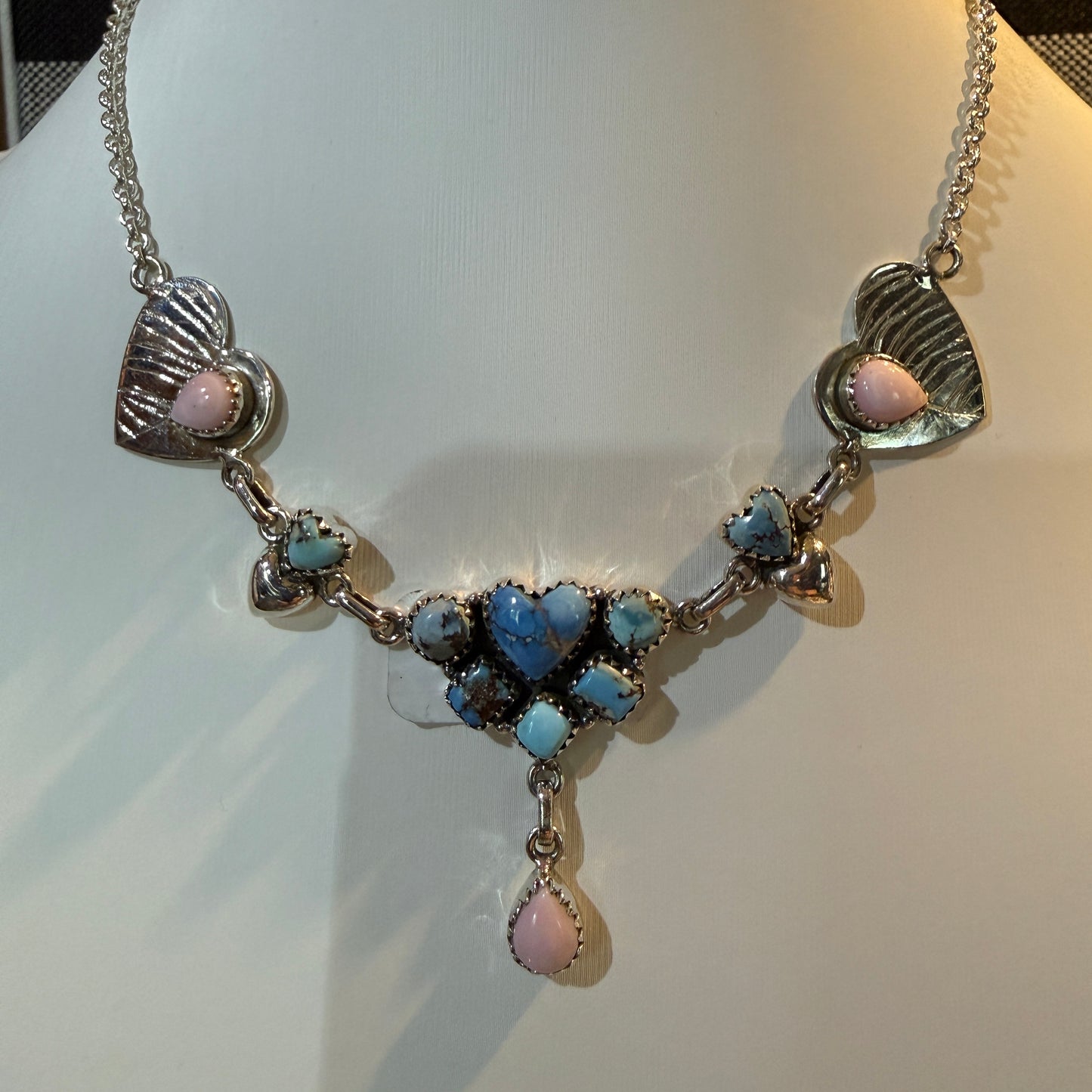 Pink Conch and Golden Hills Heart Choker Necklace in Sterling Silver, 16 Inch Wild West Boho
