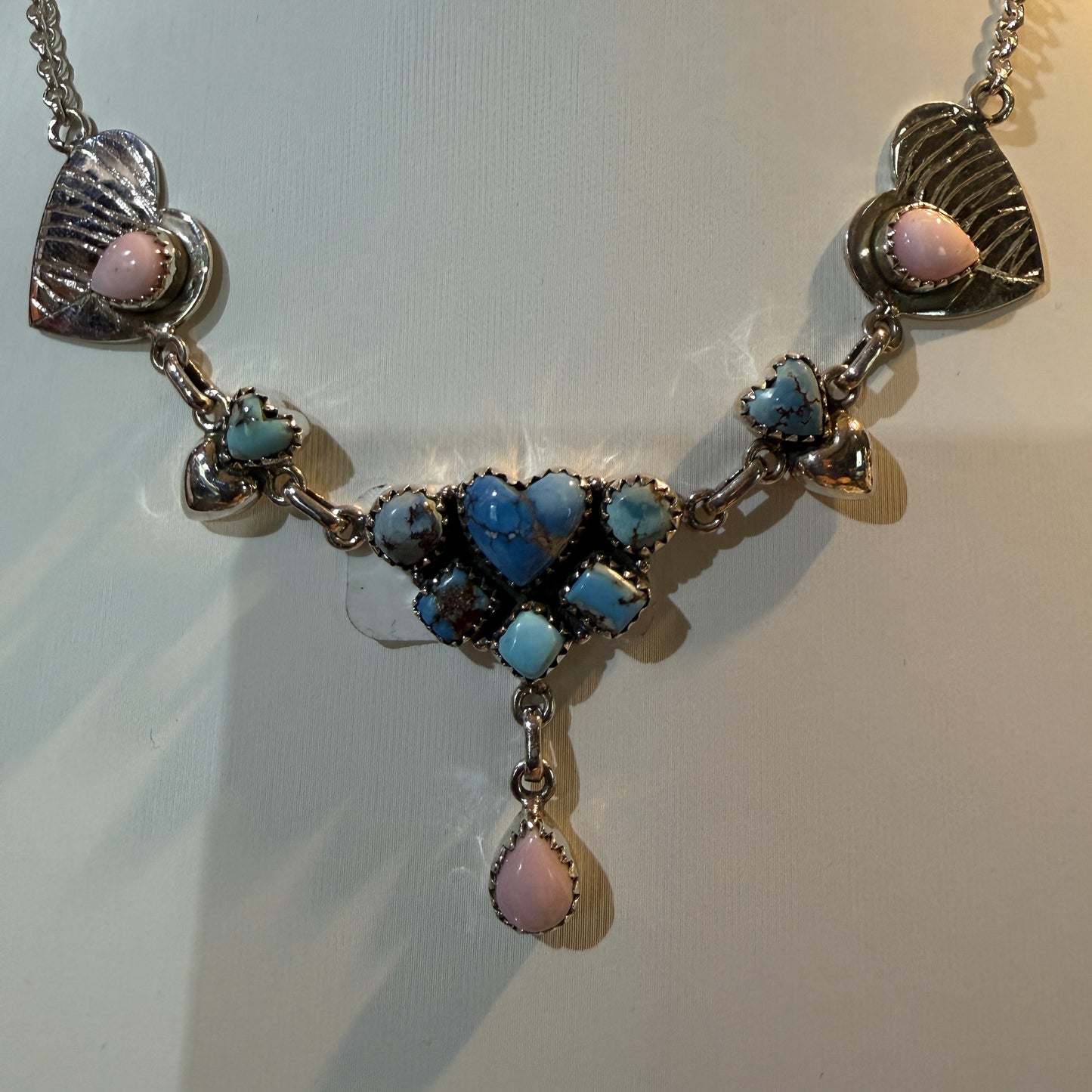 Pink Conch and Golden Hills Heart Choker Necklace in Sterling Silver, 16 Inch Wild West Boho