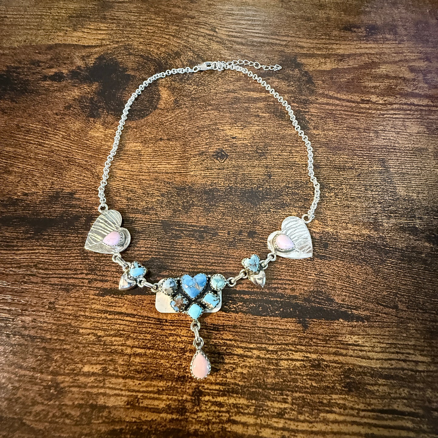 Pink Conch and Golden Hills Heart Choker Necklace in Sterling Silver, 16 Inch Wild West Boho