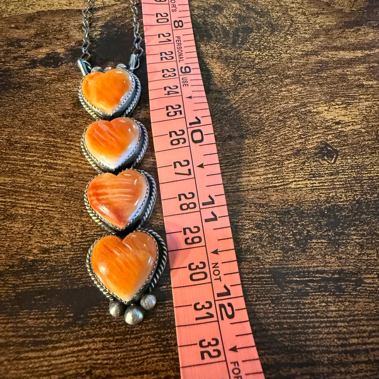 Tia Long Native Handmade Orange Spiny 3.5 Inch Heart Necklace, 18 Inch Rolo Oxidized Chain Wild West Boho