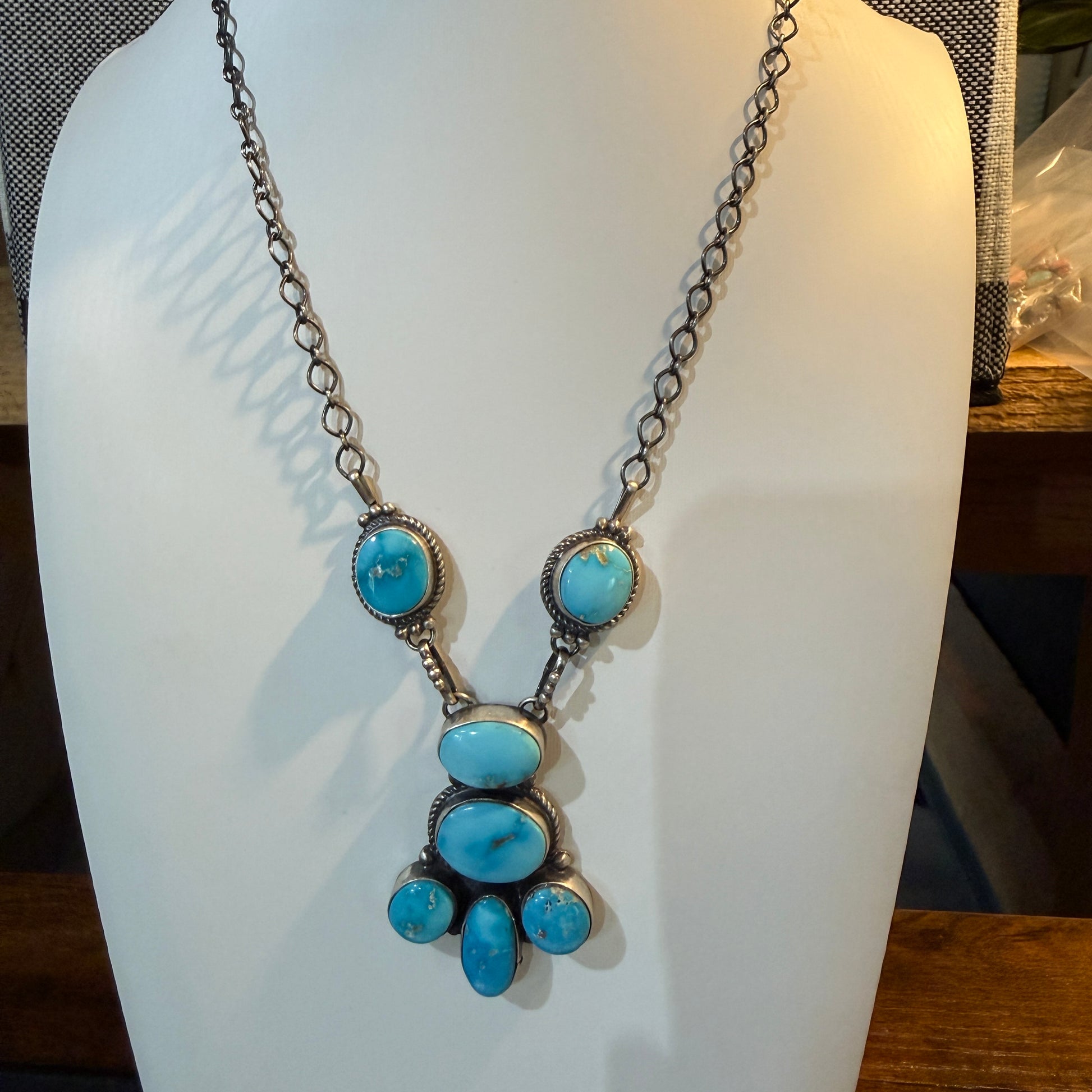 Blue Ridge Turquoise Gemstone Choker Necklace in Sterling Silver, 20 Inch Chain Wild West Boho