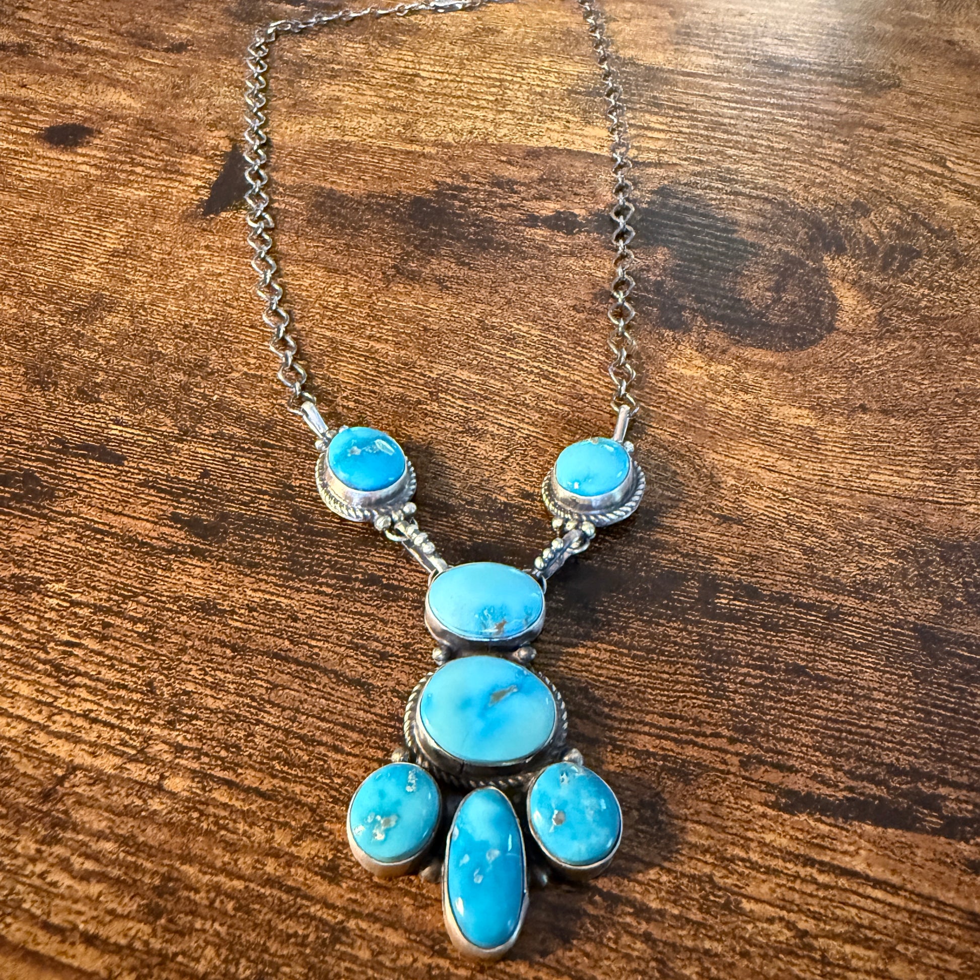 Blue Ridge Turquoise Gemstone Choker Necklace in Sterling Silver, 20 Inch Chain Wild West Boho