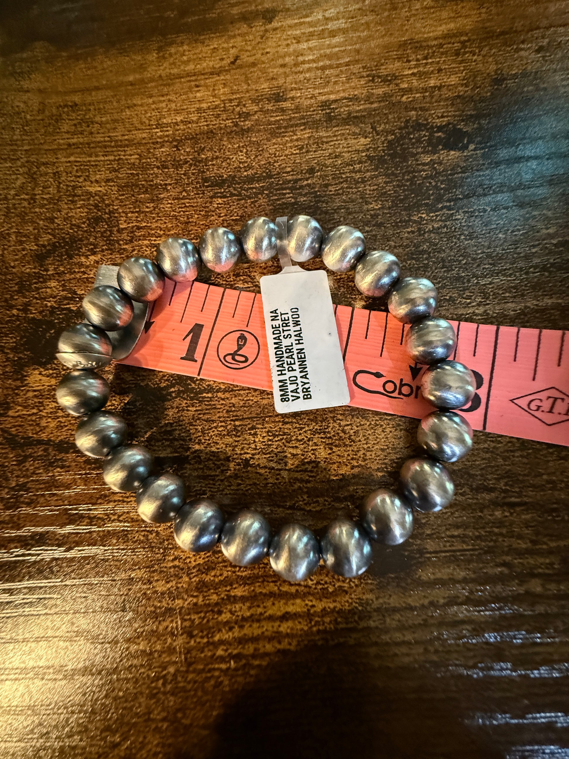Handmade 8mm Pearl Street Bryannen Halwoo Native Made Stretch Bracelet in Sterling Silver Wild West Boho
