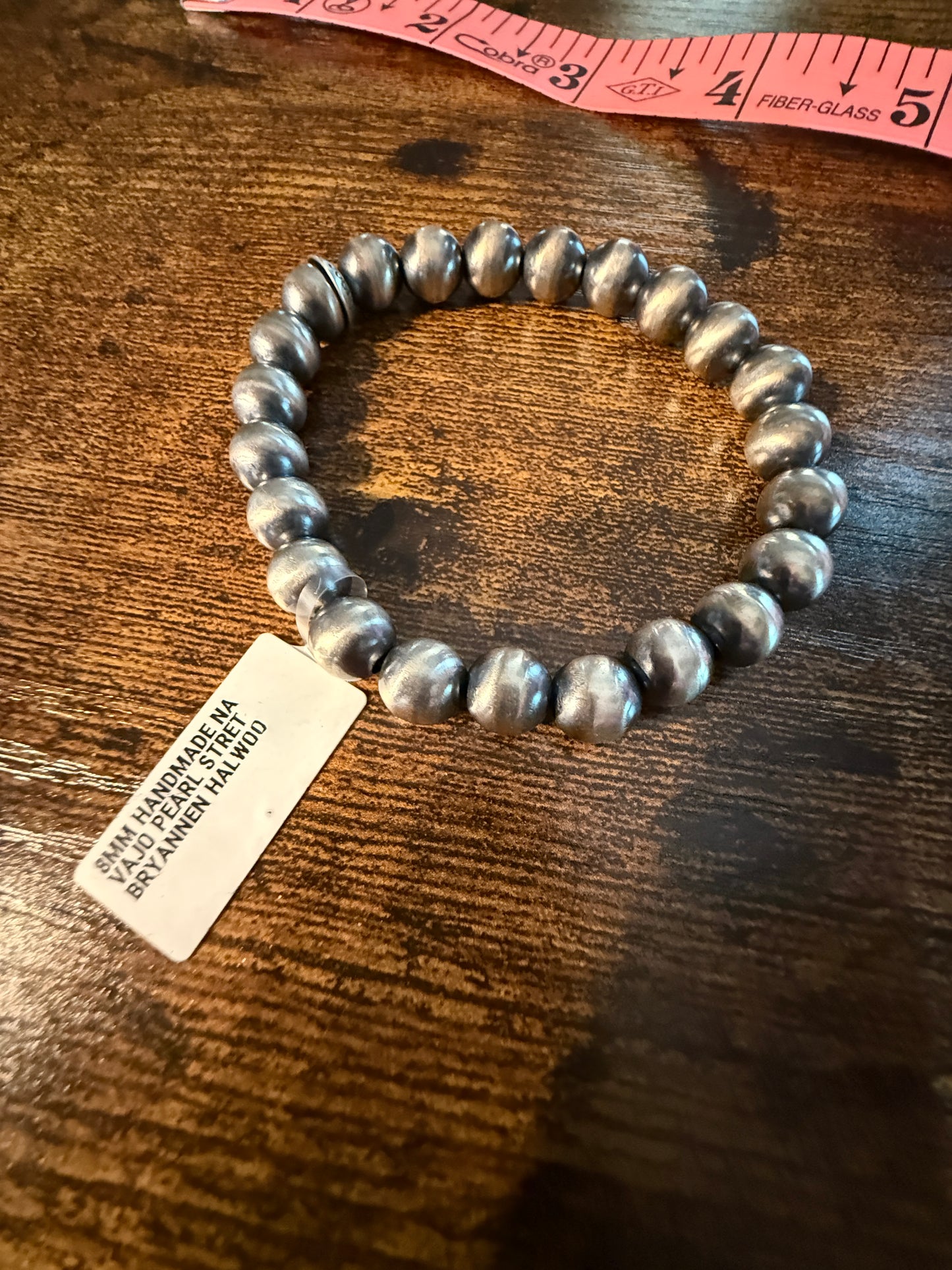 Handmade 8mm Pearl Street Bryannen Halwoo Native Made Stretch Bracelet in Sterling Silver Wild West Boho