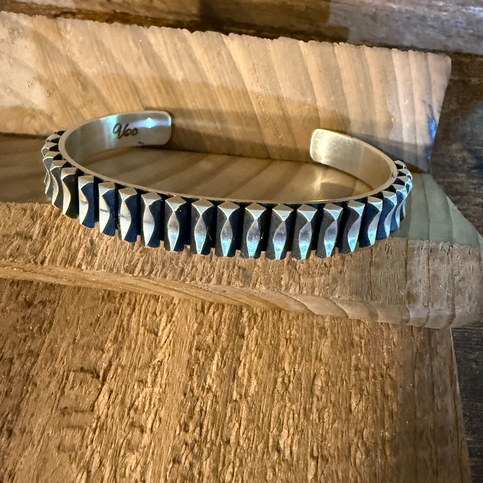 Native Handmade L. Tahe Thick Sterling Silver Cuff Bangle Size Large Wild West Boho