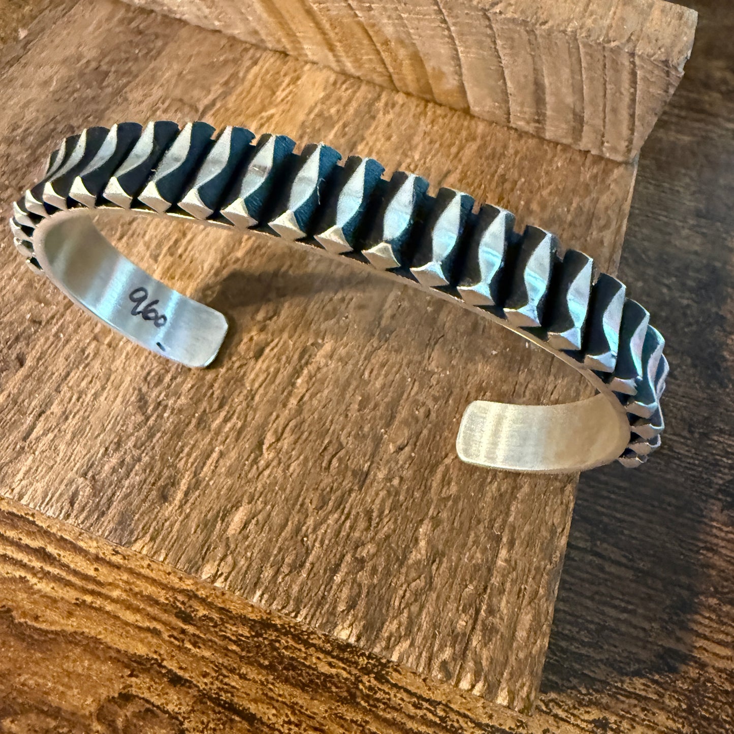 Native Handmade L. Tahe Thick Sterling Silver Cuff Bangle Size Large Wild West Boho