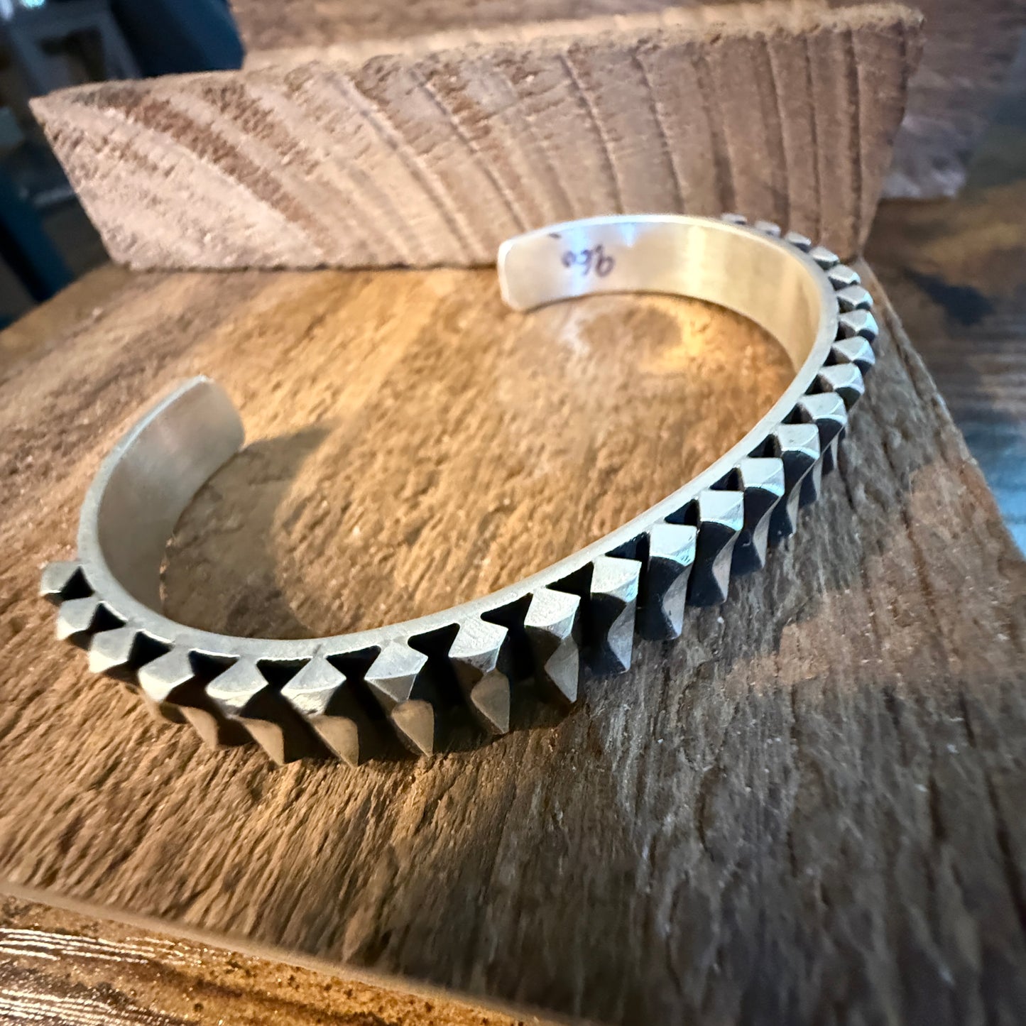 Native Handmade L. Tahe Thick Sterling Silver Cuff Bangle Size Large Wild West Boho