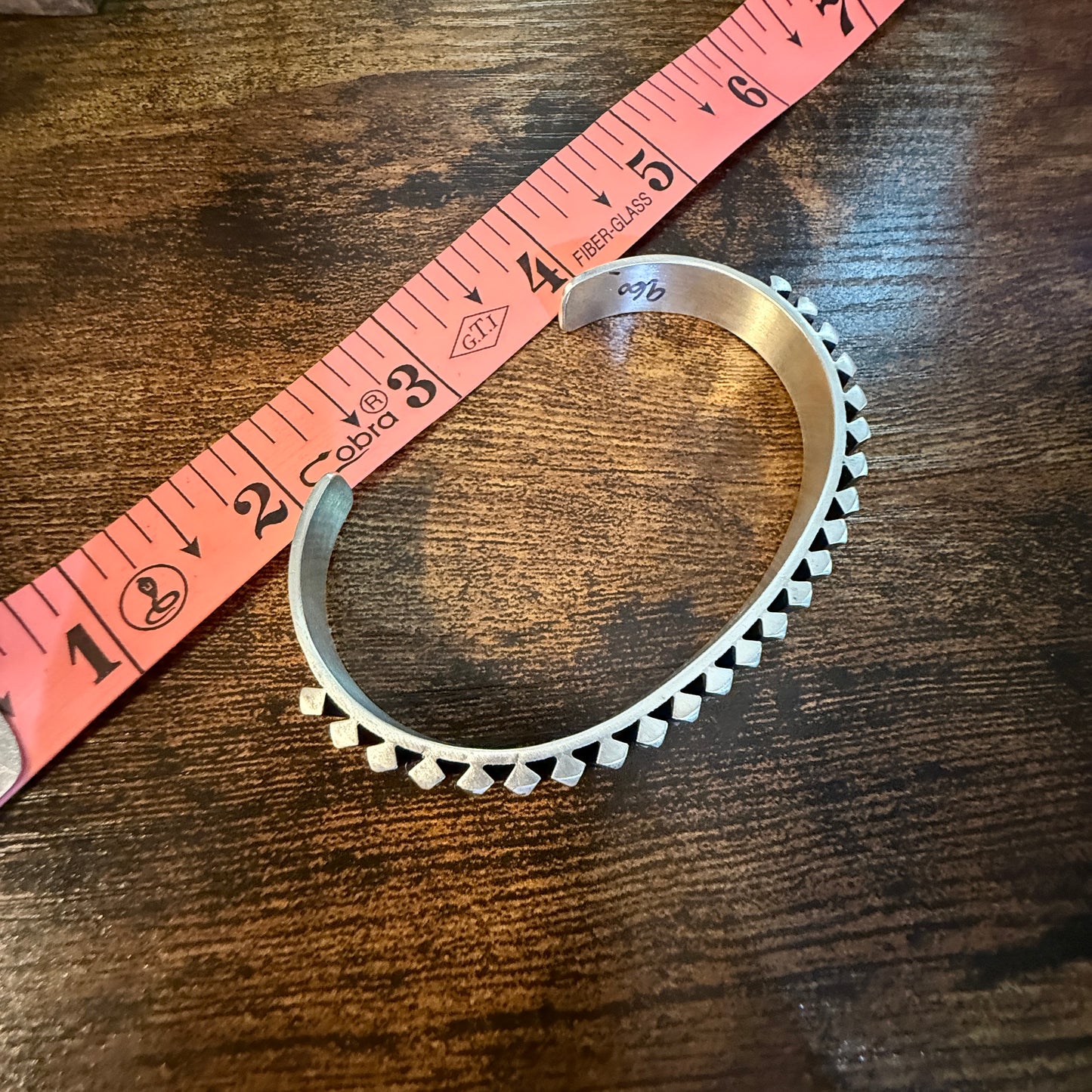Native Handmade L. Tahe Thick Sterling Silver Cuff Bangle Size Large Wild West Boho