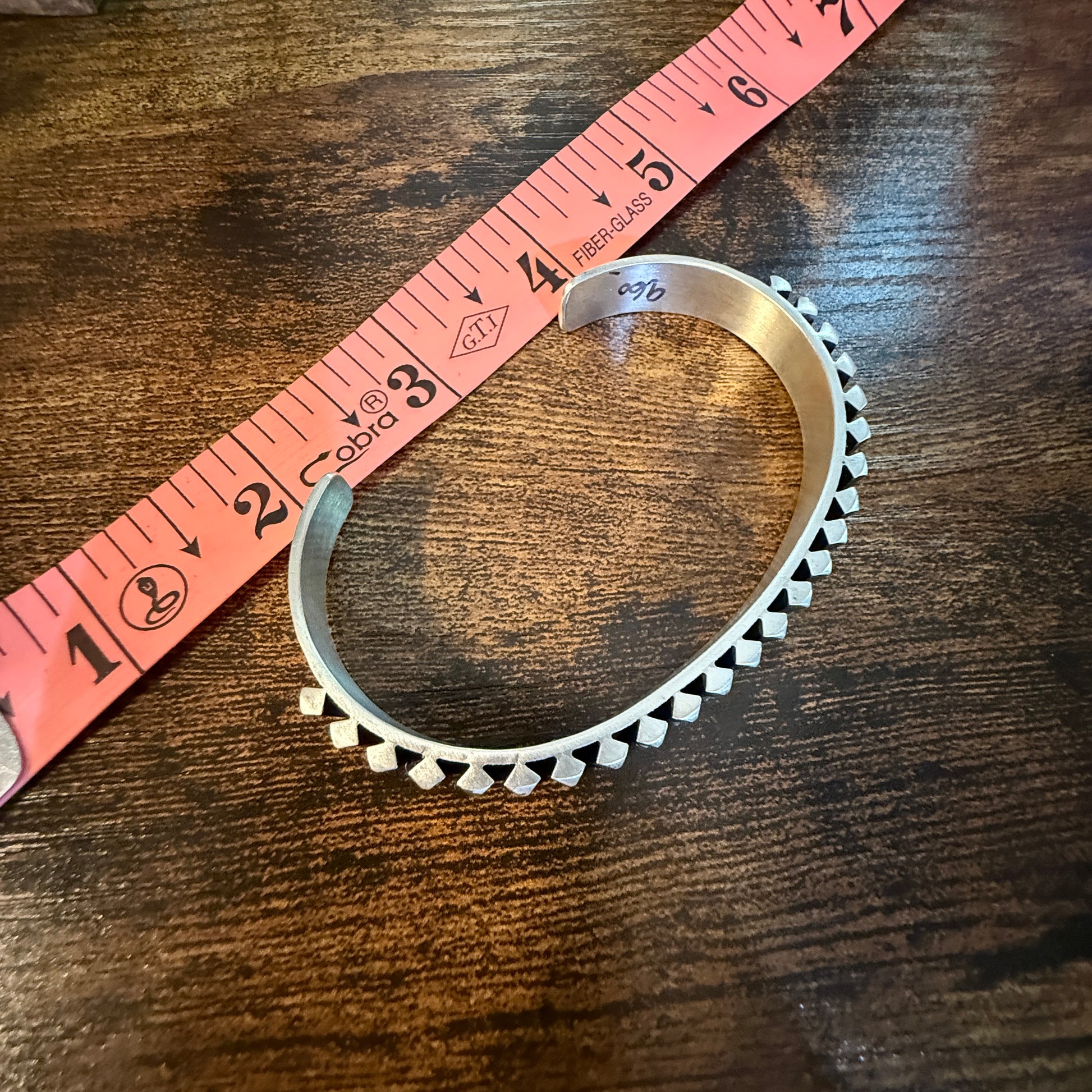 Native Handmade L. Tahe Thick Sterling Silver Cuff Bangle Size Large Wild West Boho
