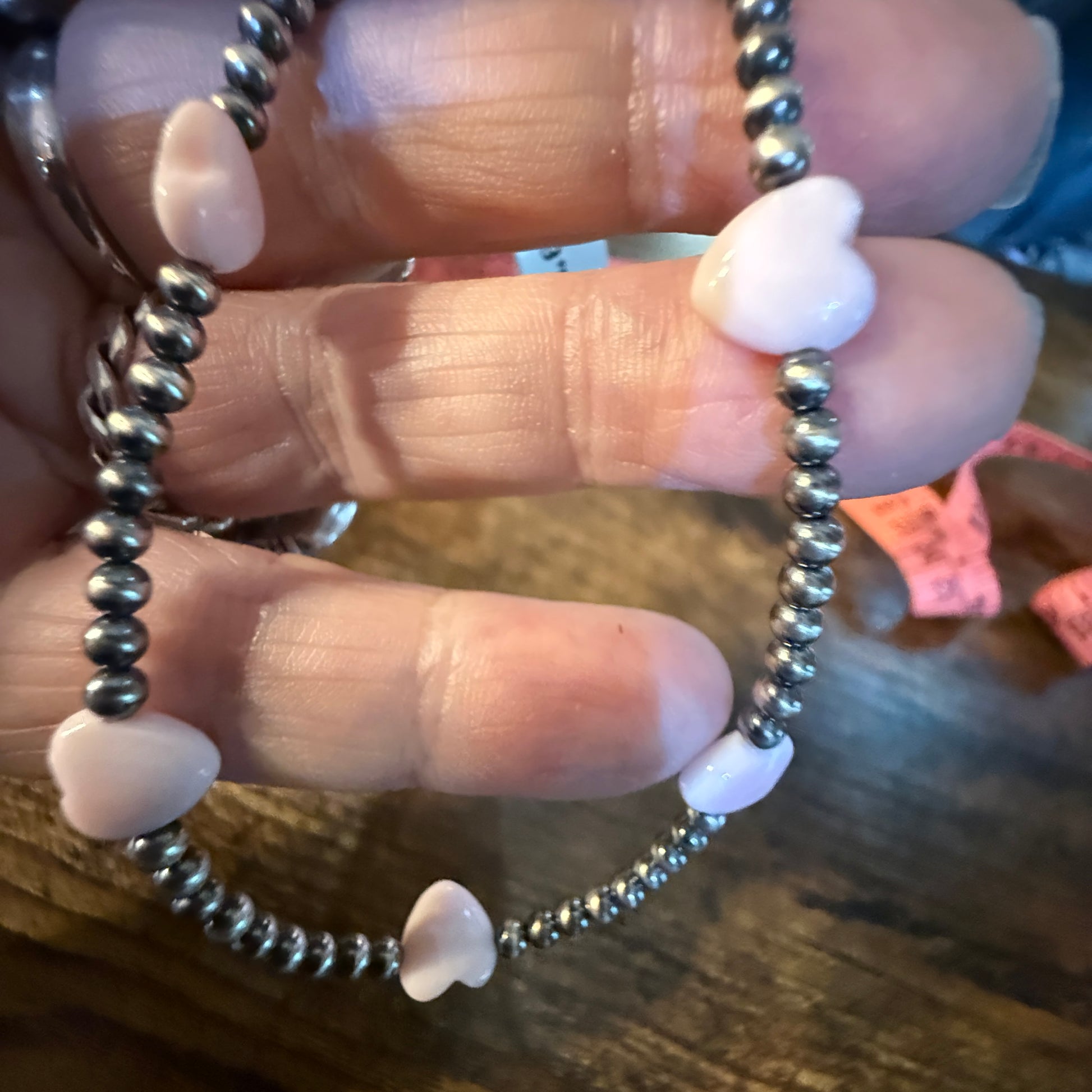 Pink Conch Gemstones 3mm Sterling Silver Beads Anklet, 9 Inch Wild West Boho