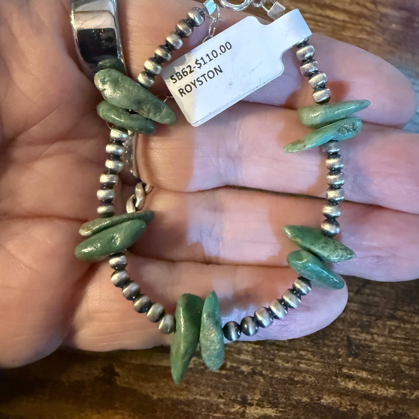 Royston Turquoise Chip Sterling Silver 3mm Desert Pearls Bracelet, Small Wild West Boho