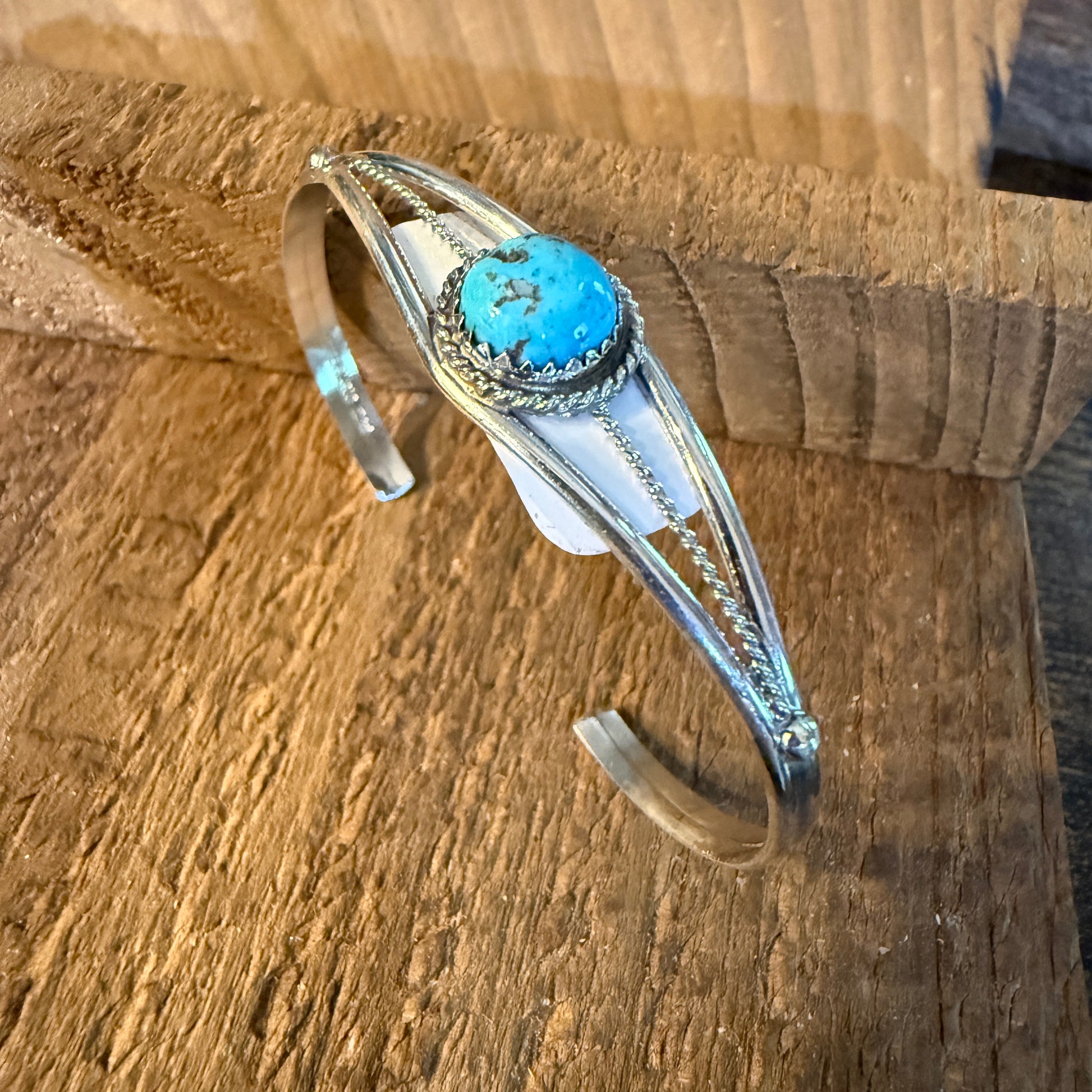 Ester White Navajo Handmade Kingman Turquoise Cuff Bangle in Sterling Silver, Size Small Wild West Boho