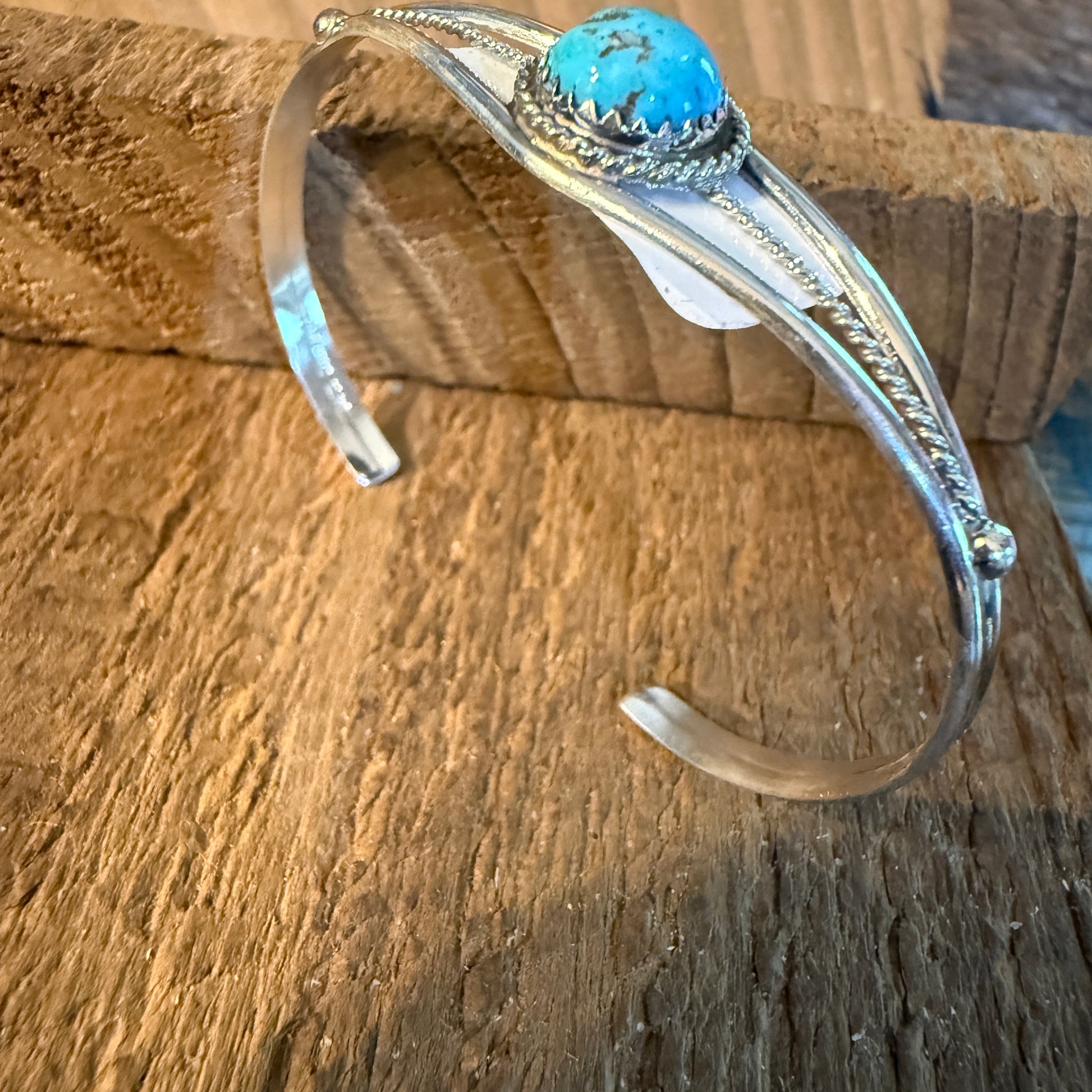 Ester White Navajo Handmade Kingman Turquoise Cuff Bangle in Sterling Silver, Size Small Wild West Boho